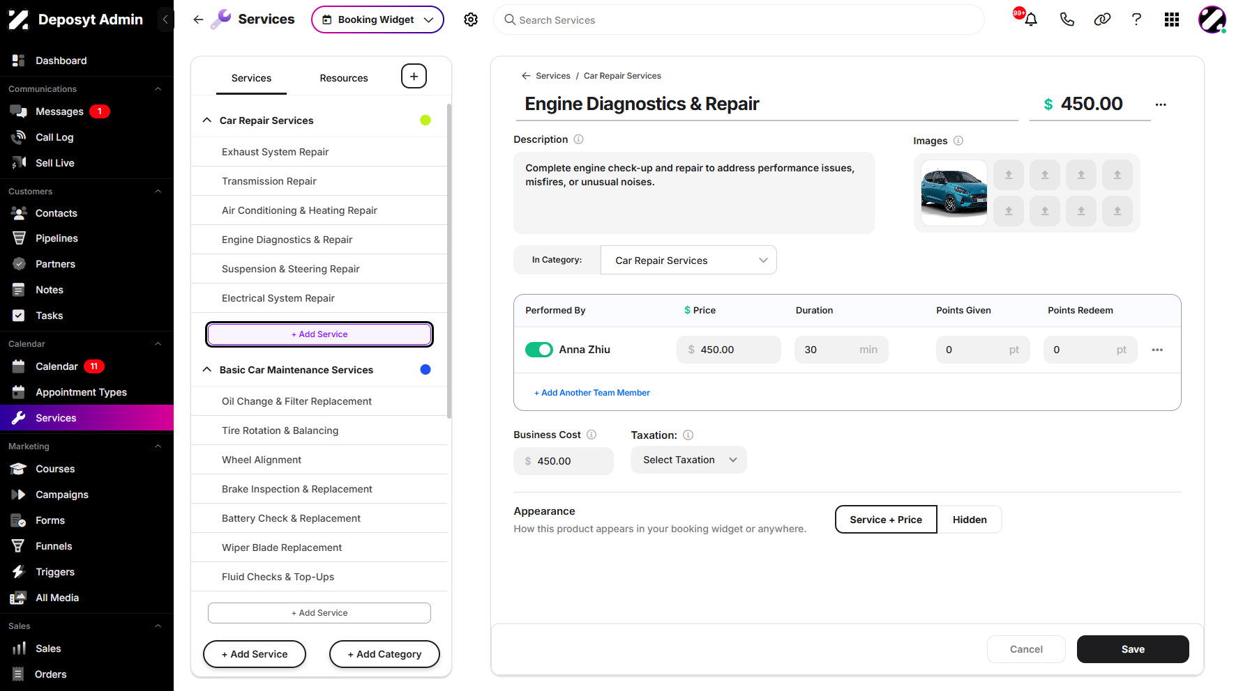 Step 10: On the Services editing page, there are several ways to add a new service. The first option is the button within the service.