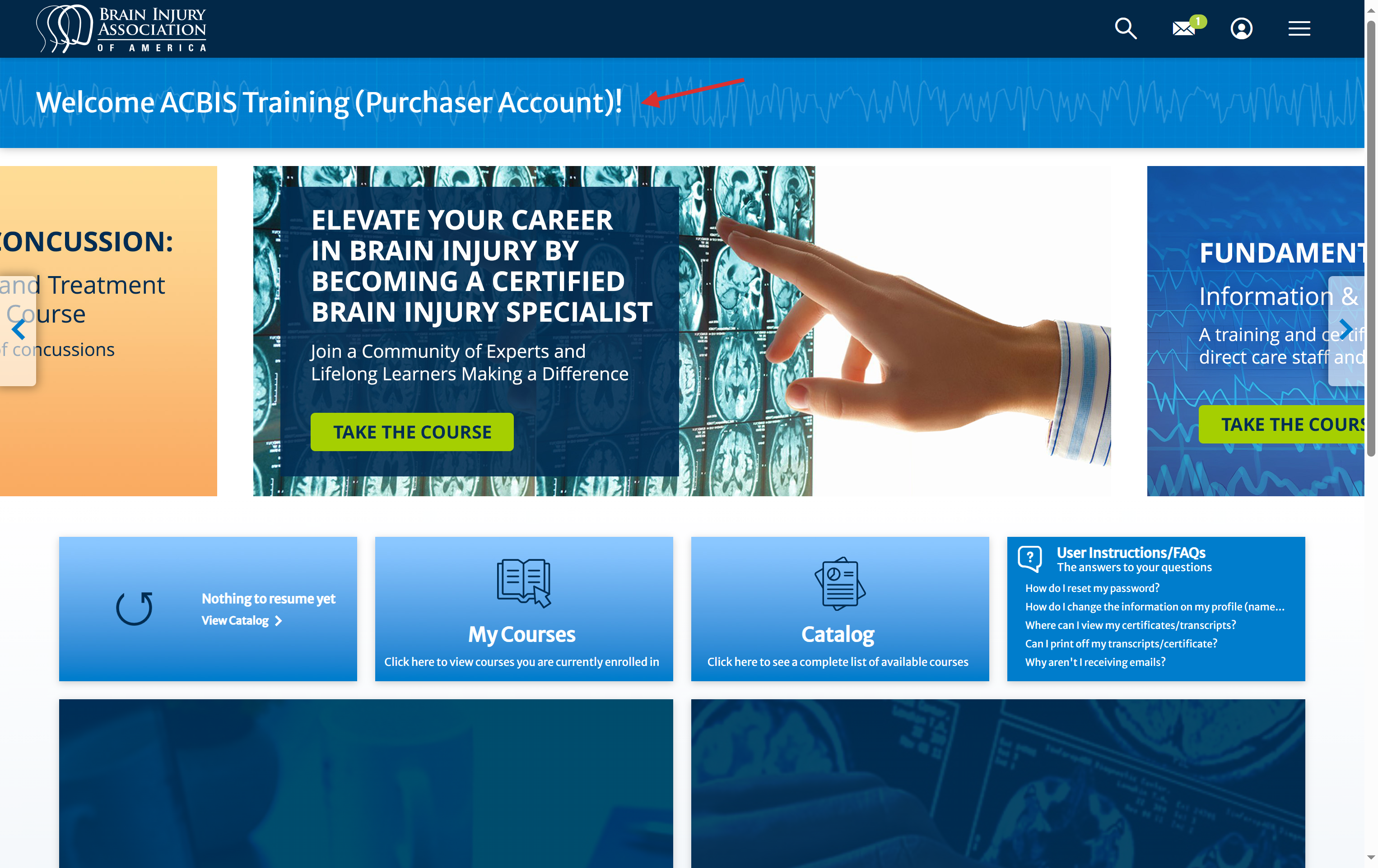 Click on Welcome ACBIS Training (Purchaser Account)!