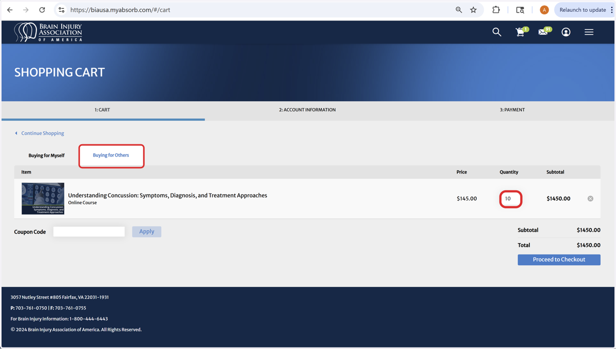 Update the Quantity Needed - then click the enter key to update cart. Click the tab 'Buying for others.'