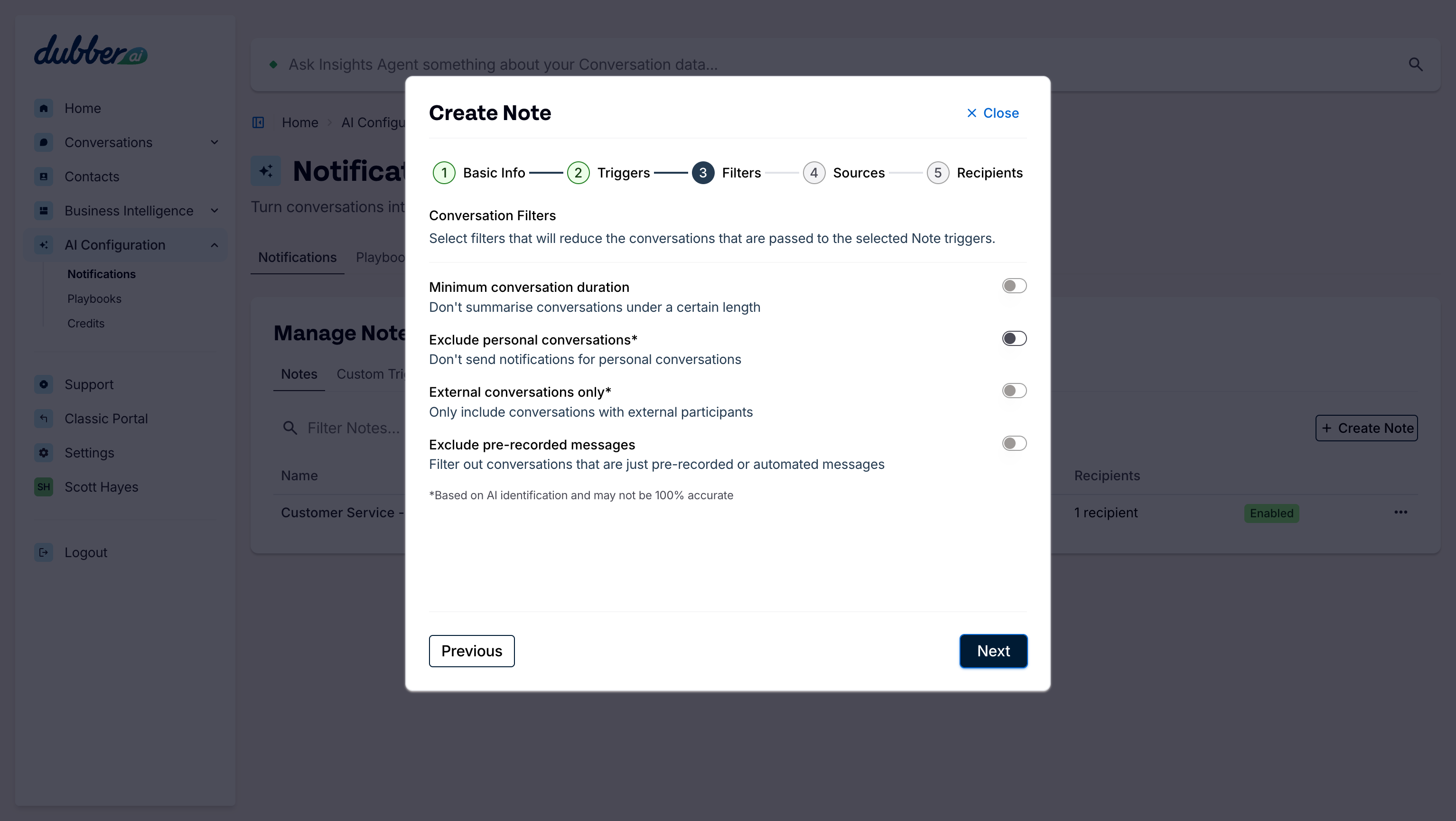 Select Conversation Filters