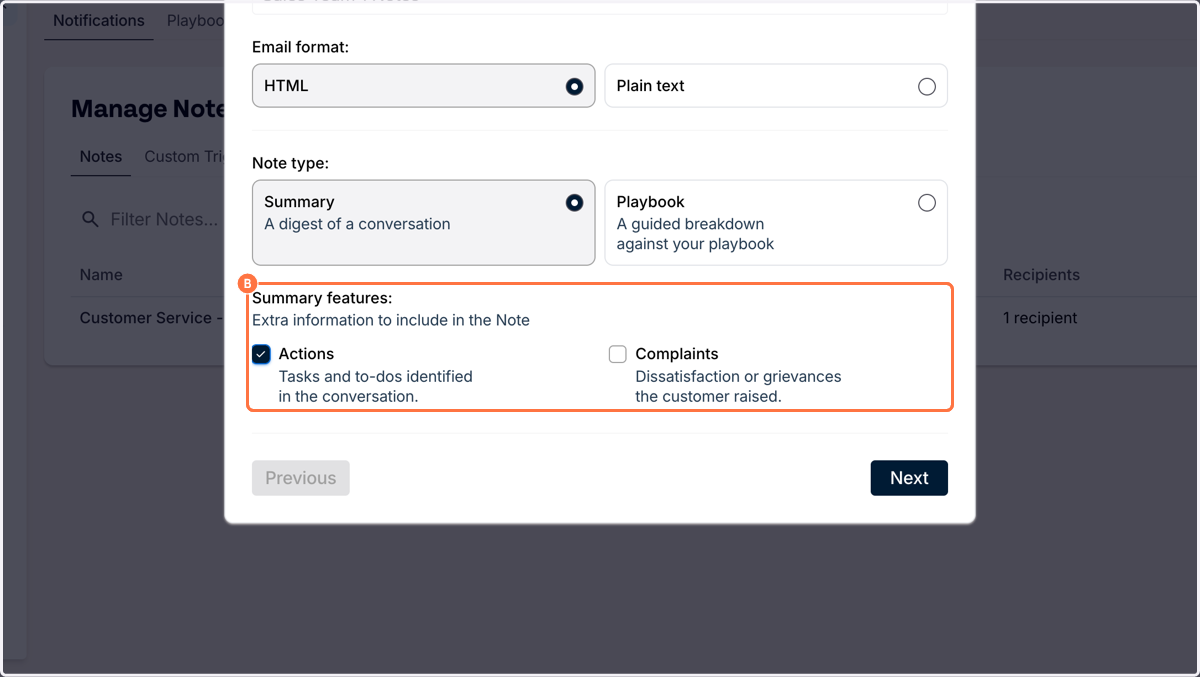 A. Select Summary features B. Select Summary features