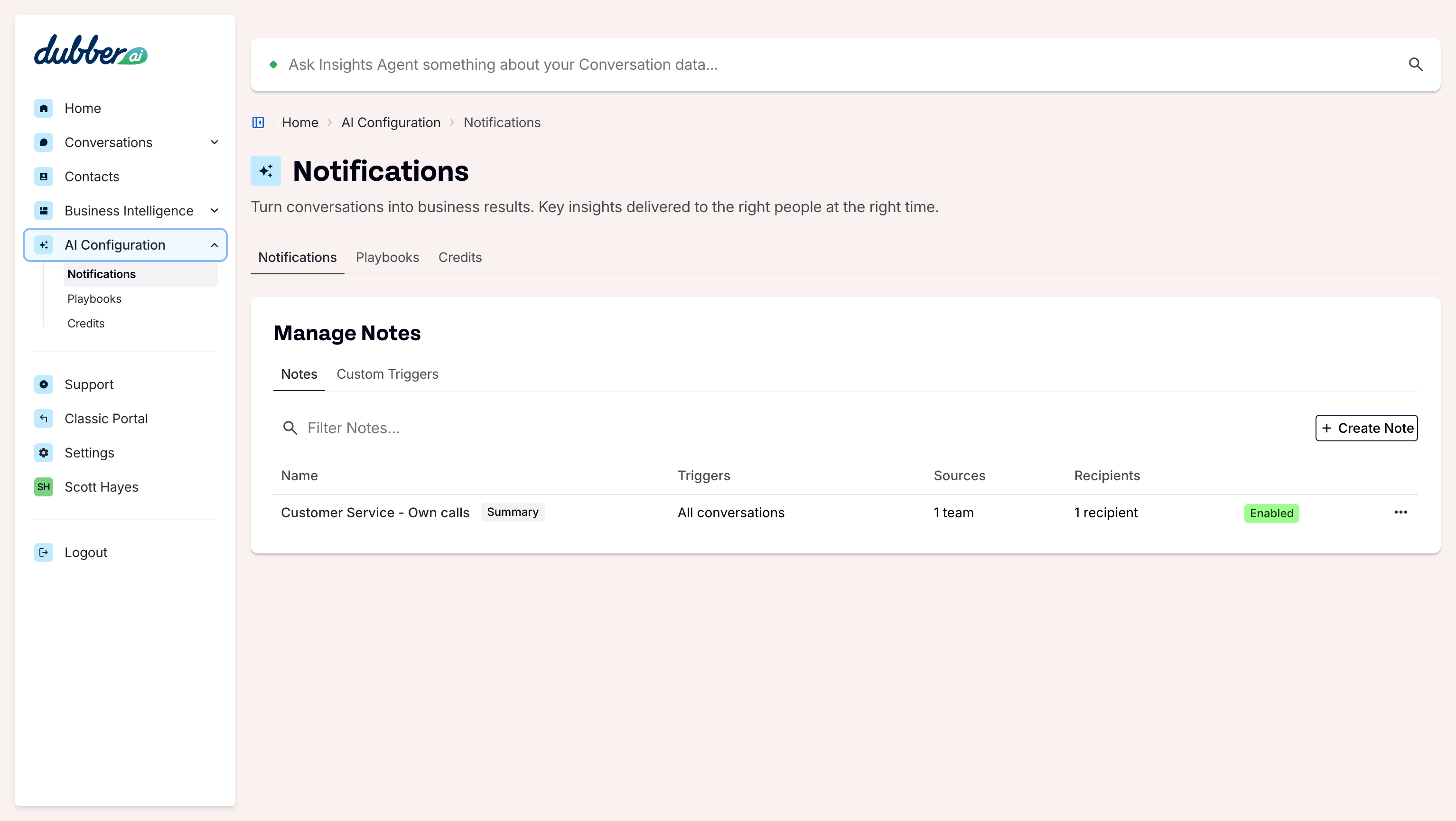 A. Click on AI Configuration B. Click on Notifications