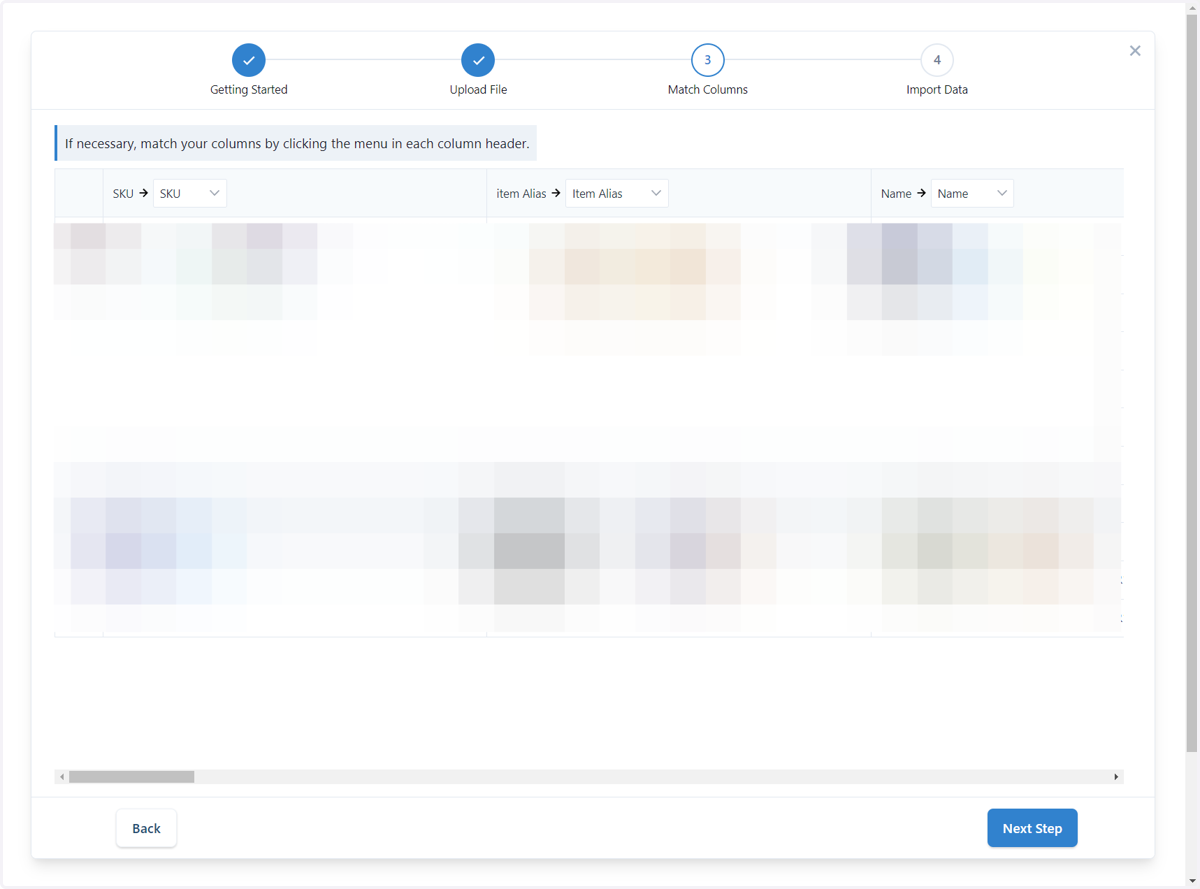 Match your columns by clicking the option in each column header.