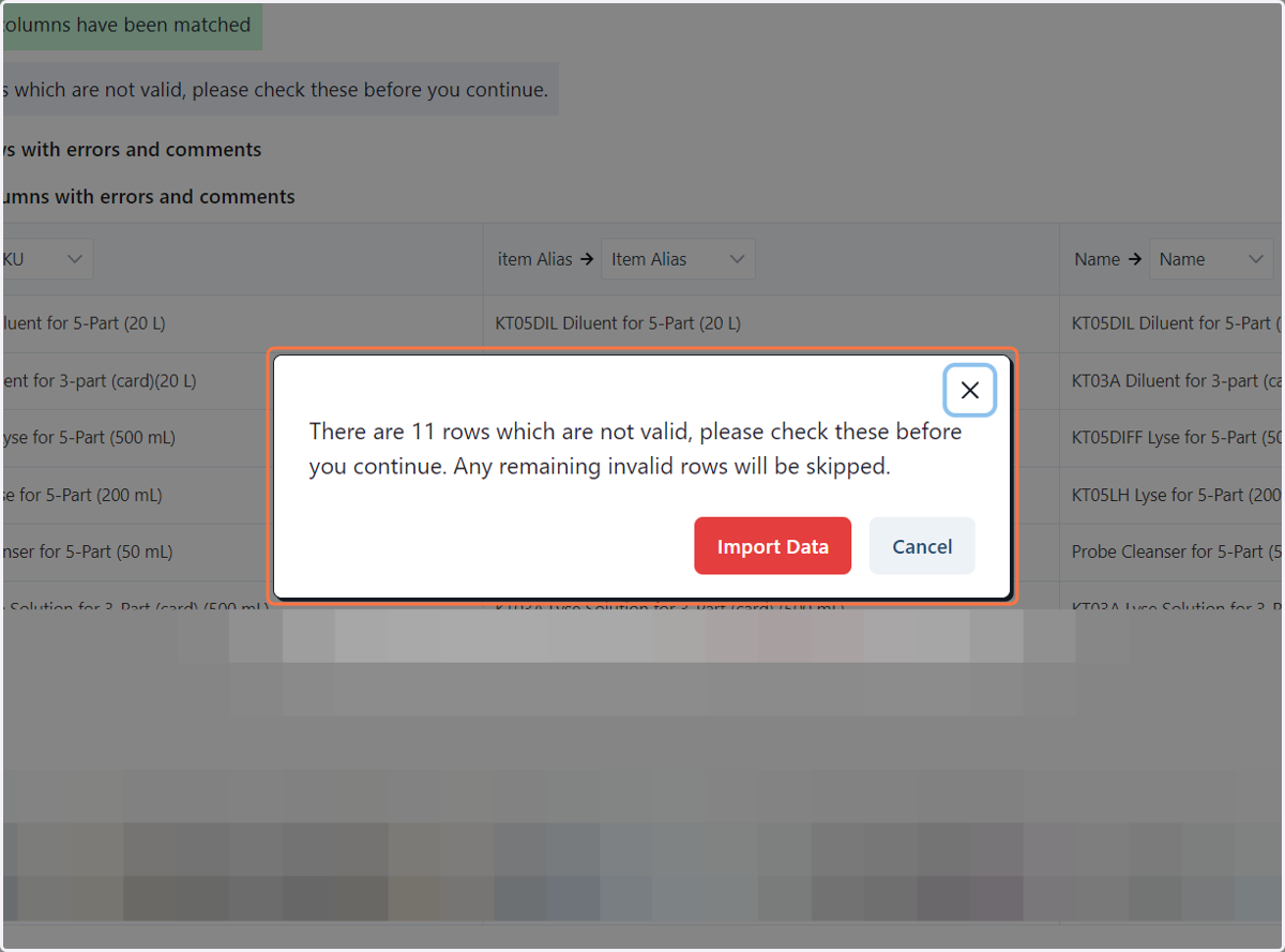 If there is a mistake or if you leave any rows blank, you will see this.