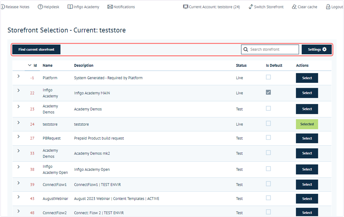 Search options are available, allowing to you easily locate a specific storefront