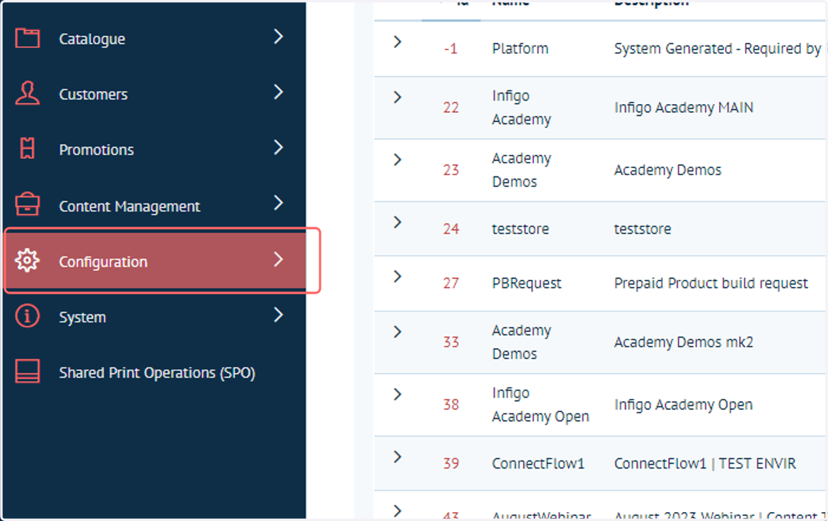 Click on Configuration