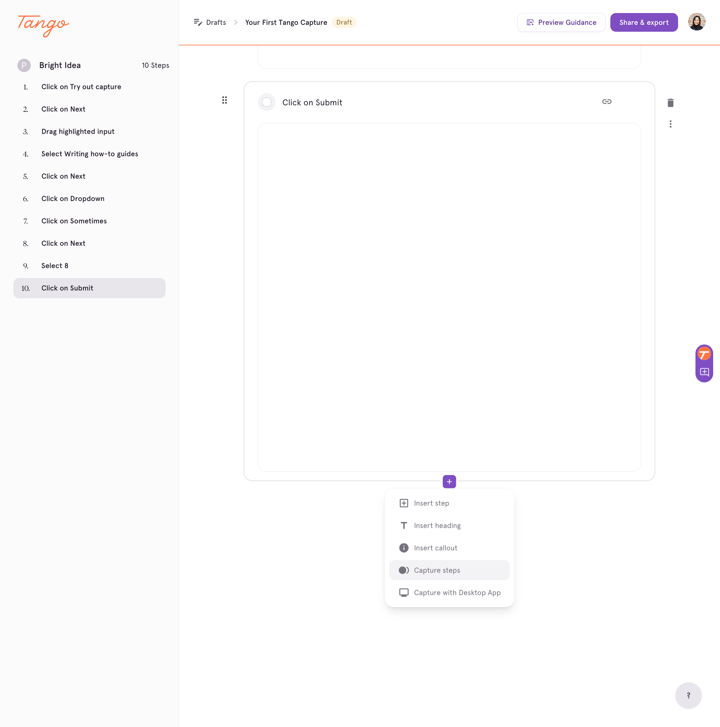 Click on Capture steps