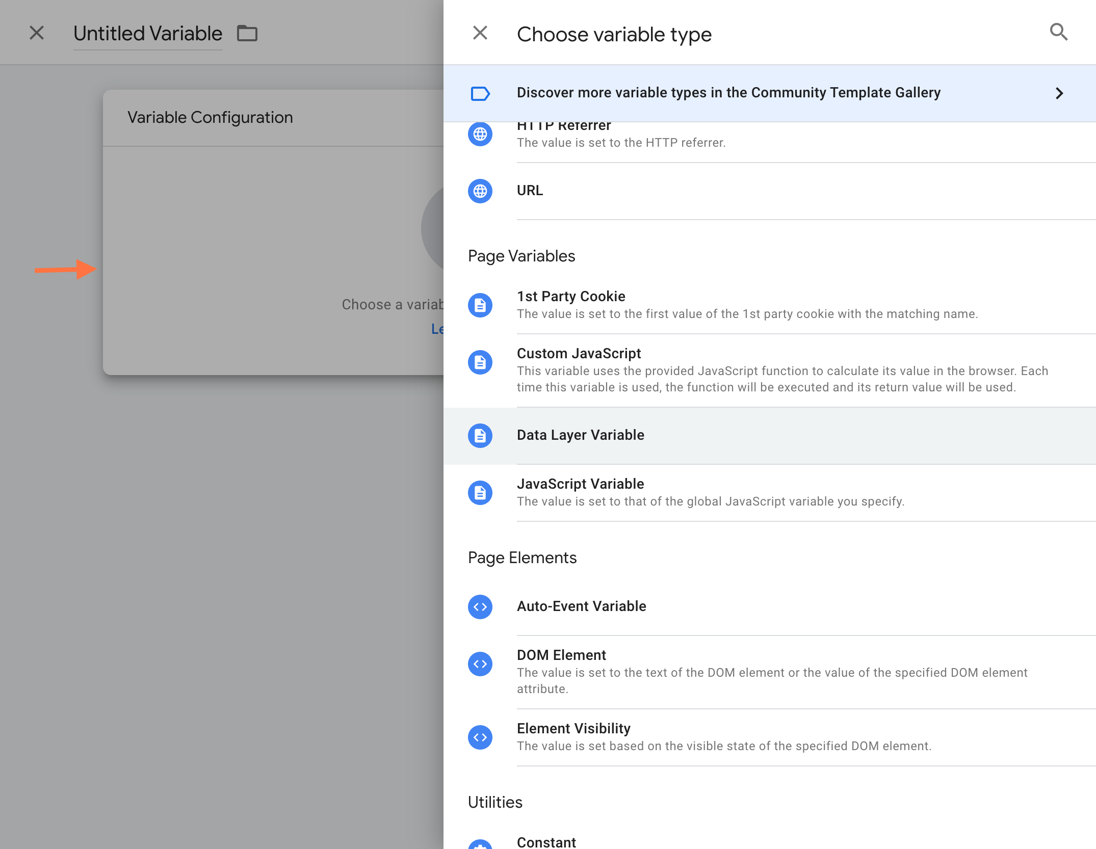 Click on Data Layer Variable