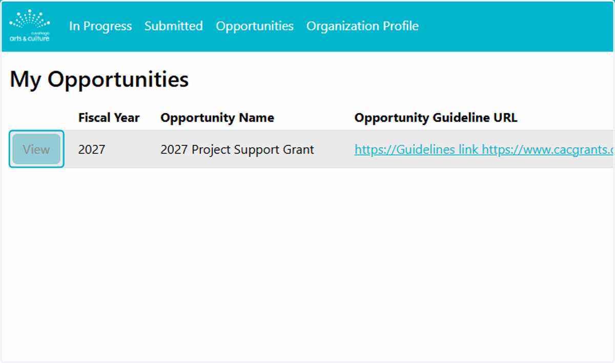 Click "View" for the opportunity you want to apply to