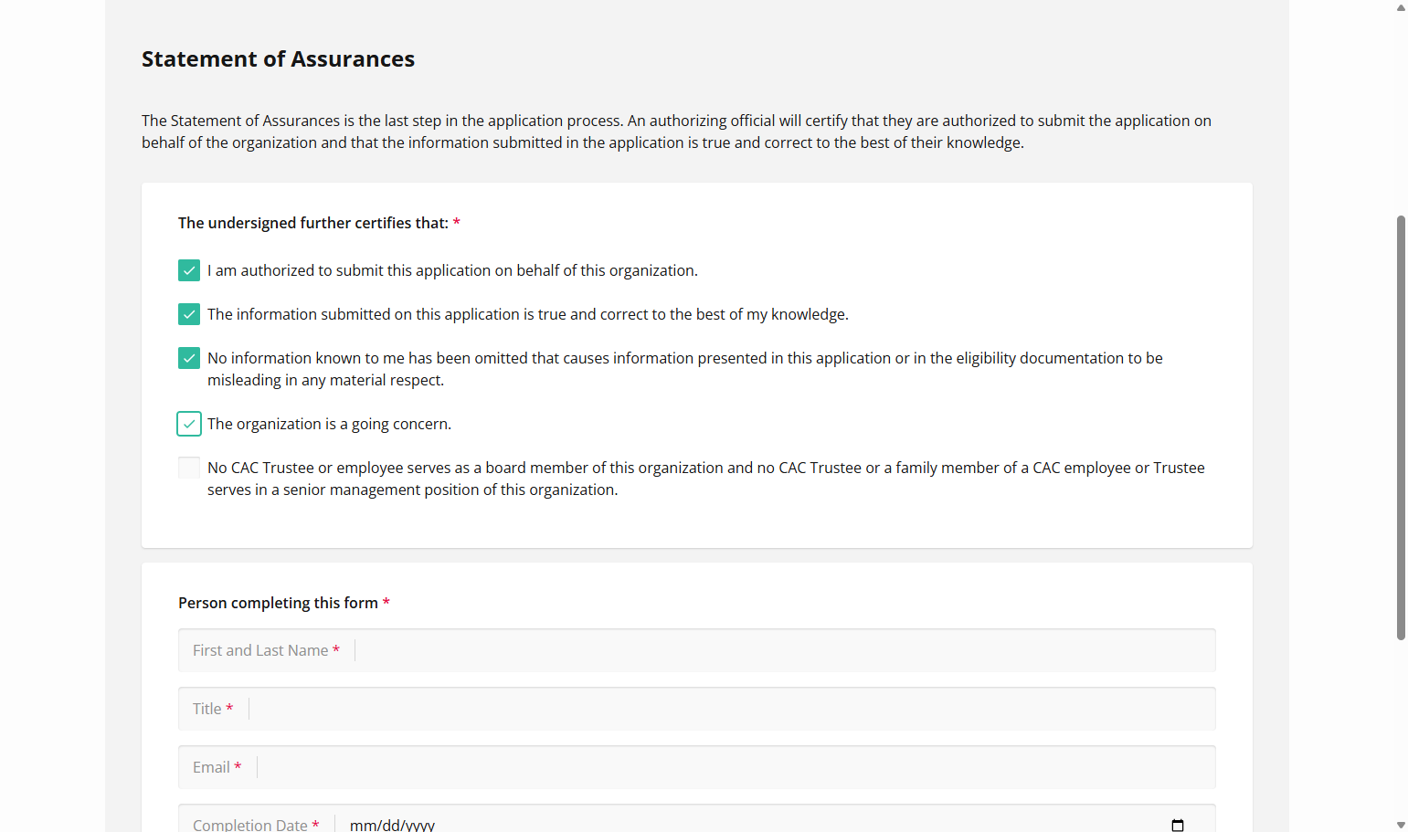 Complete the Statement of Assurances