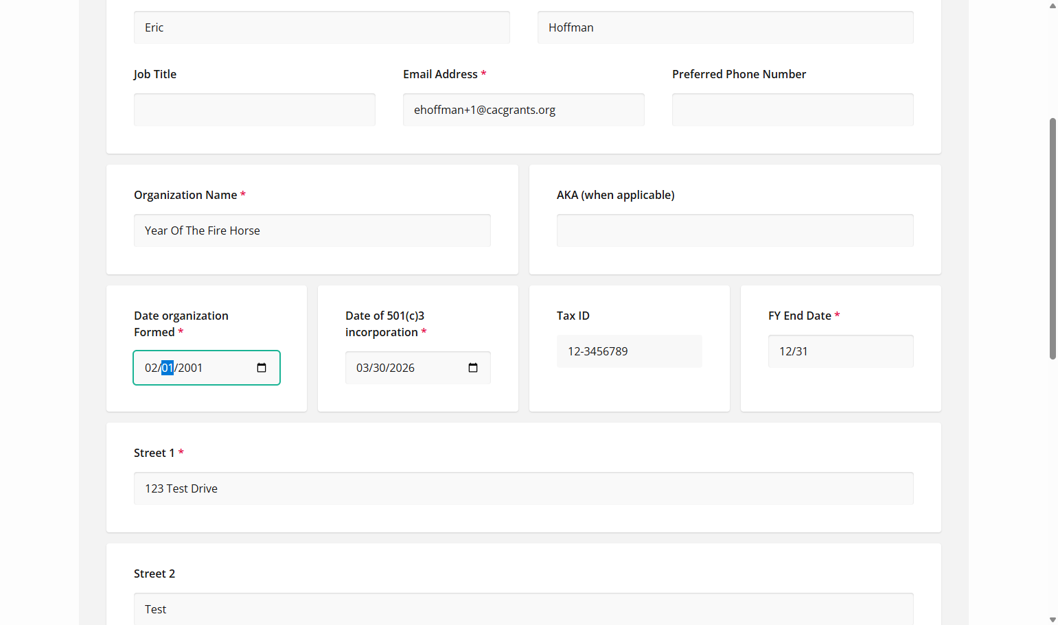Before working on the application, please revise and/or confirm information in the Organization Profile