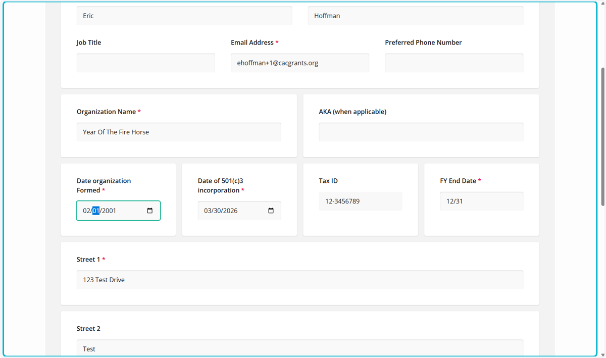 Before working on the application, please revise and/or confirm information in the Organization Profile