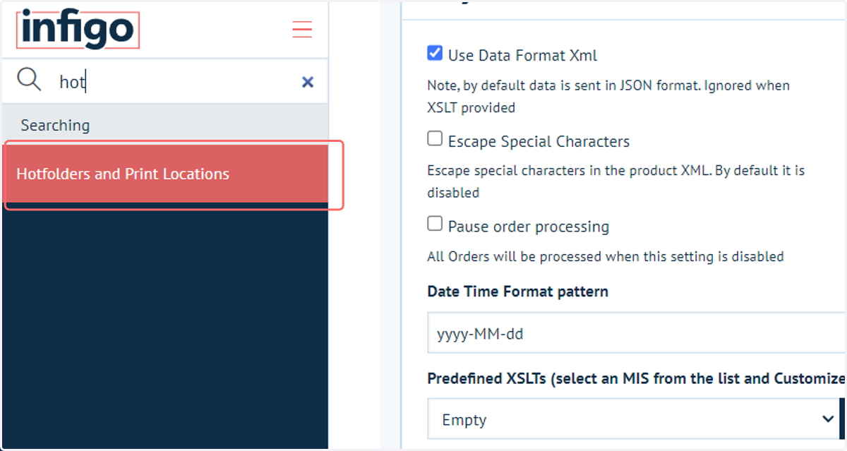 Navigate to Hotfolders and Print Locations