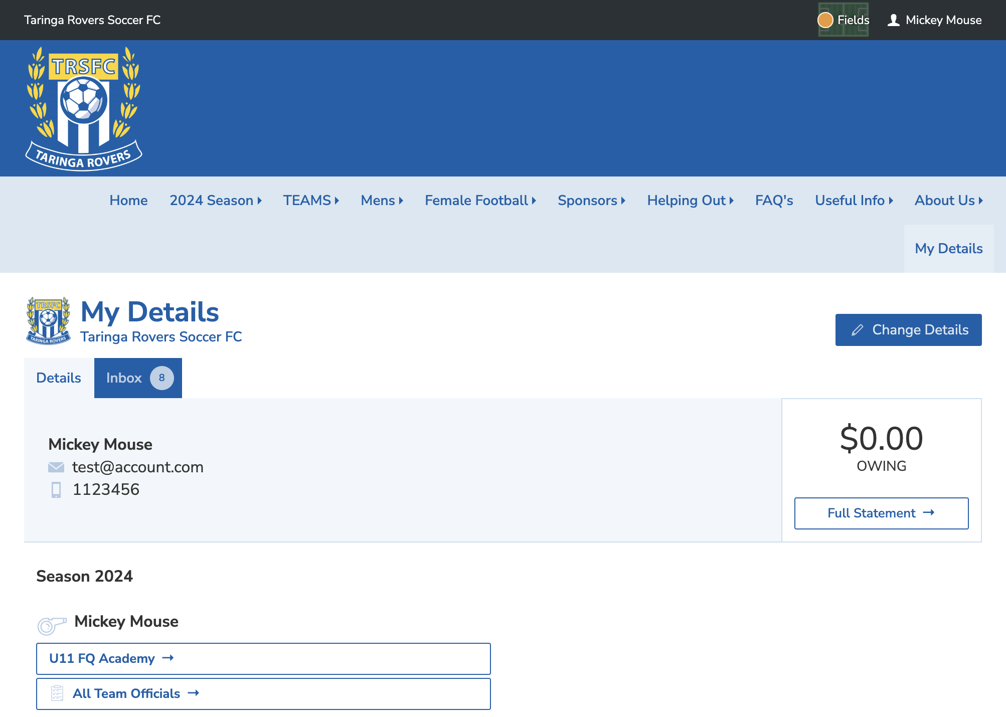 You will be taken to the "My Details Screen".