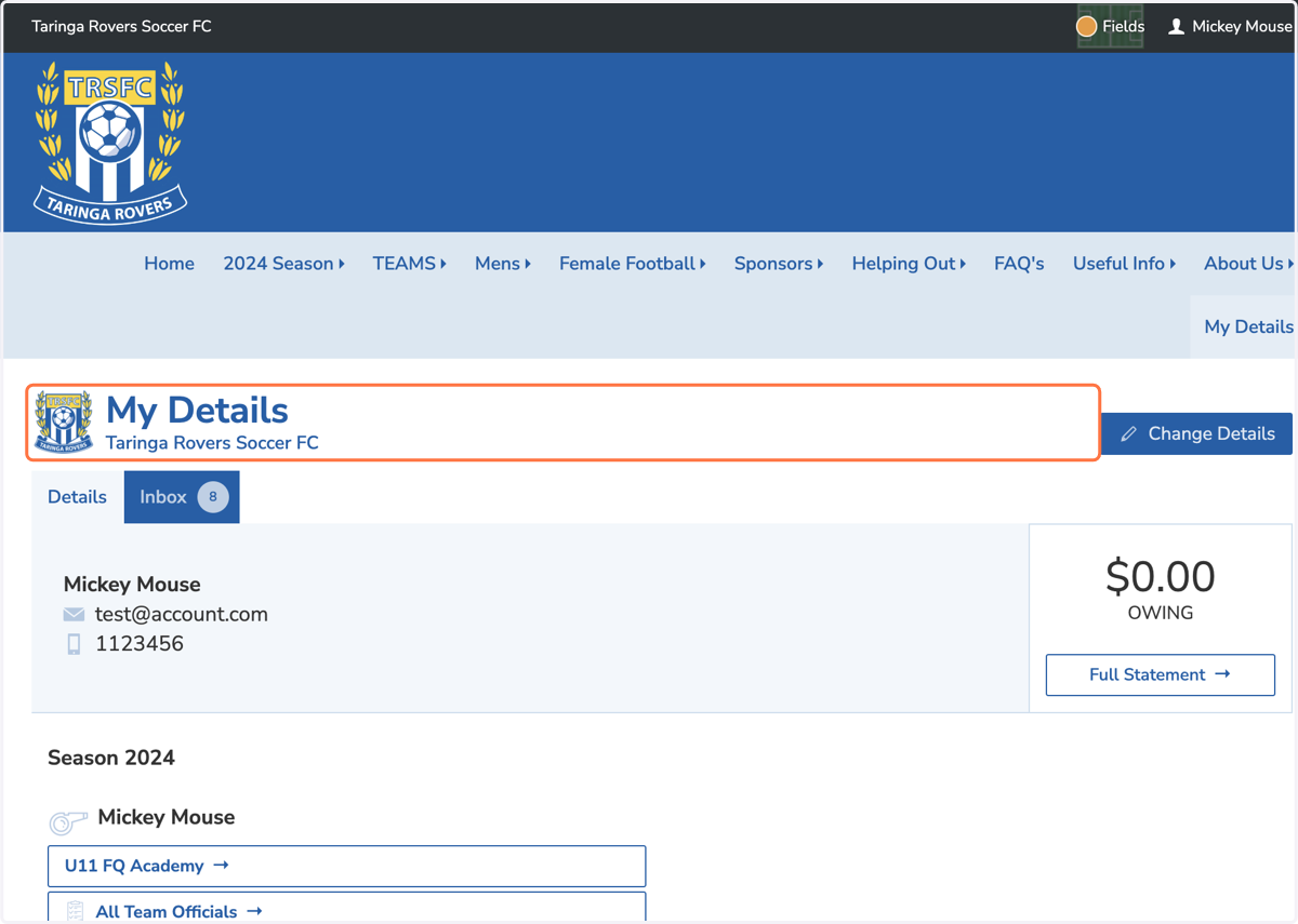 You will be taken to the "My Details Screen".