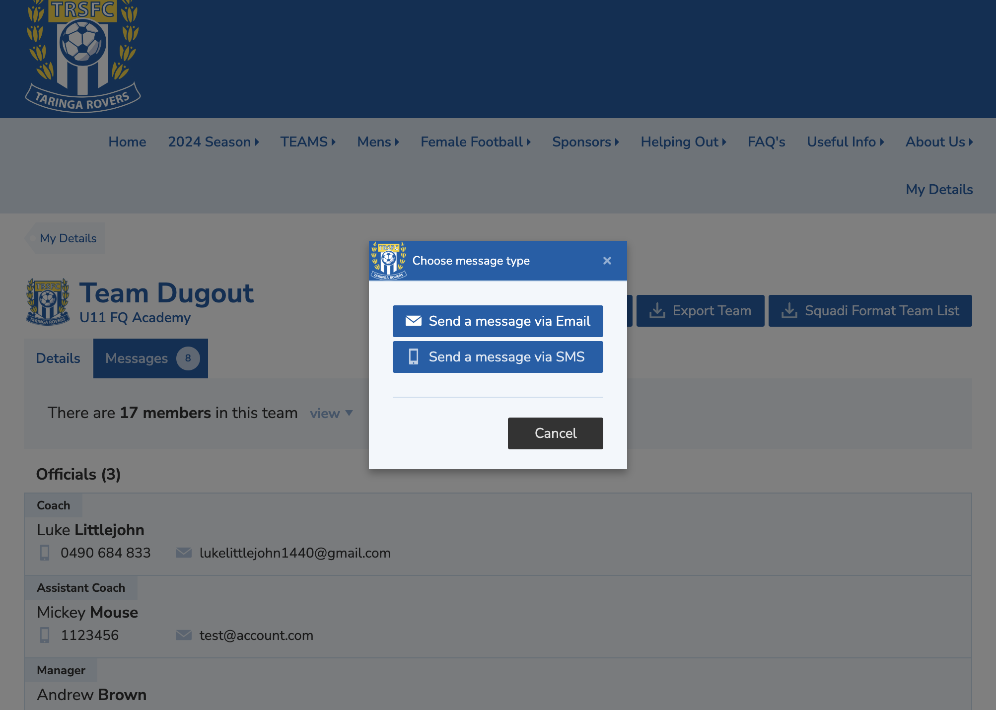 Click on Send a message via Email
