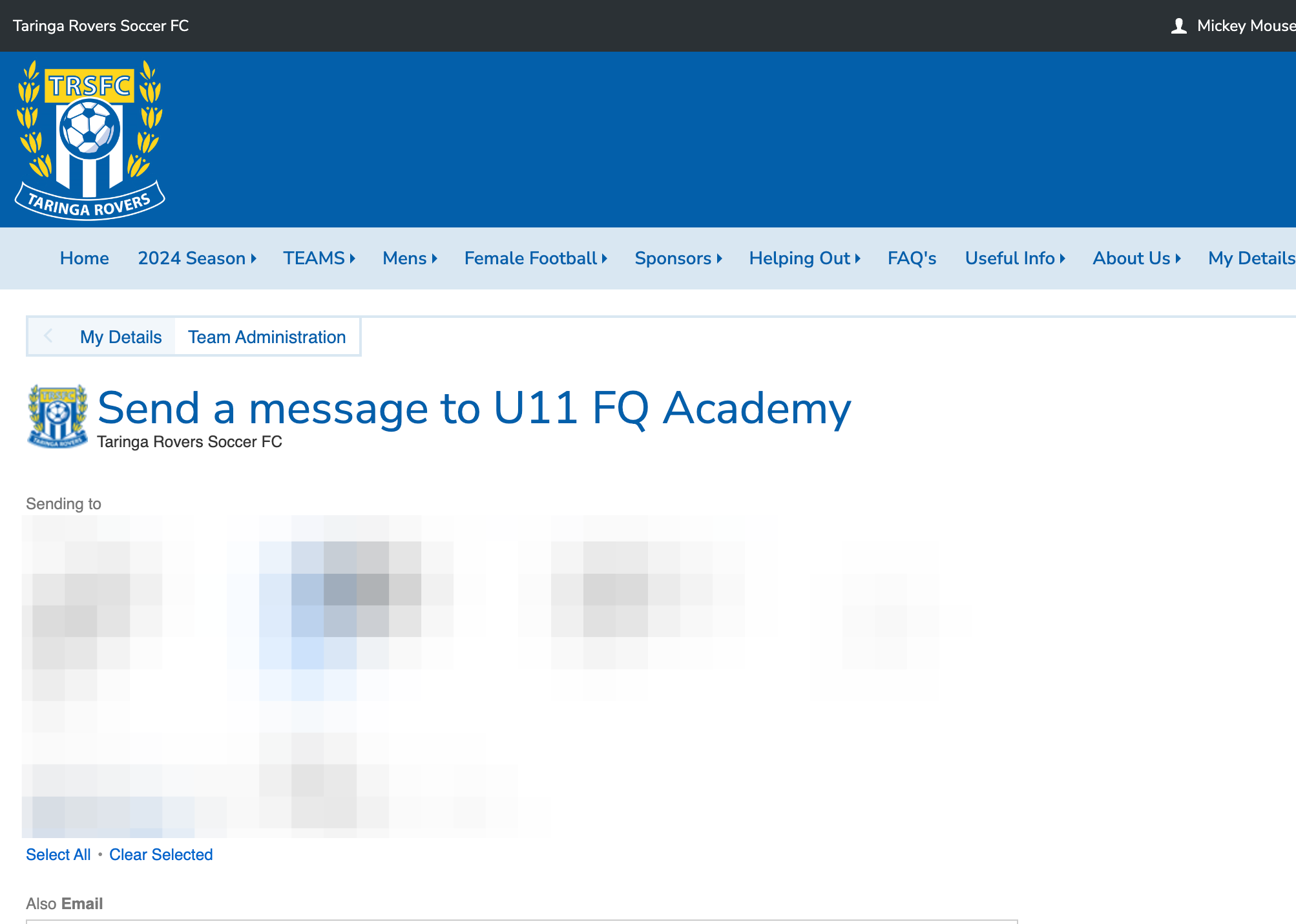 To return to the players screen, click on Team Administration