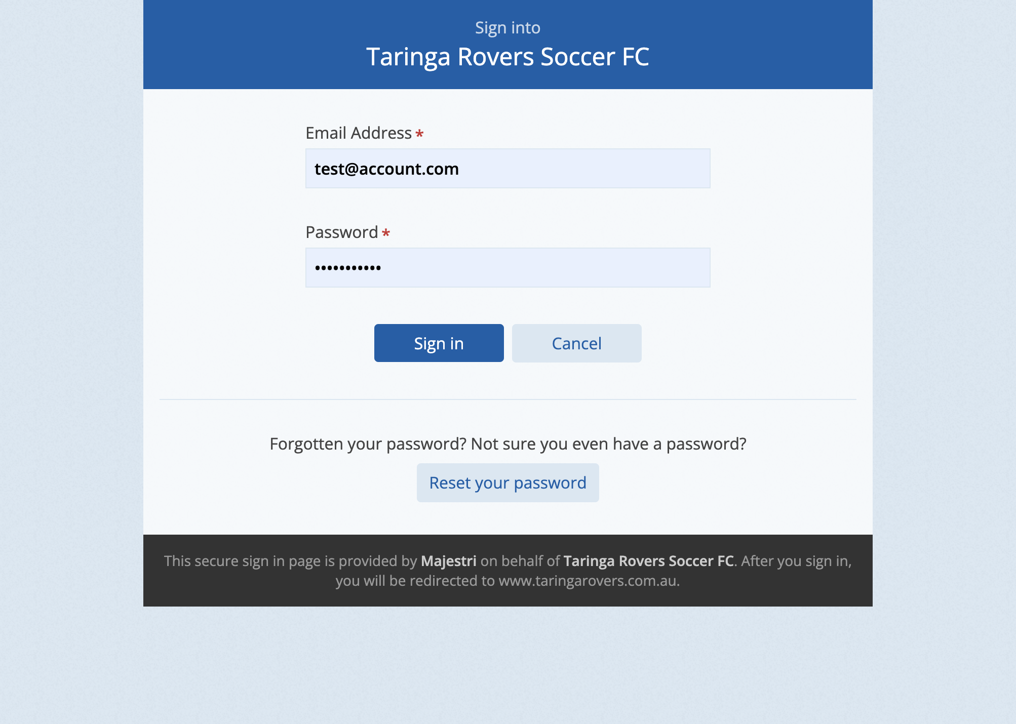 Log in as you usually would, using your own email, and your password
