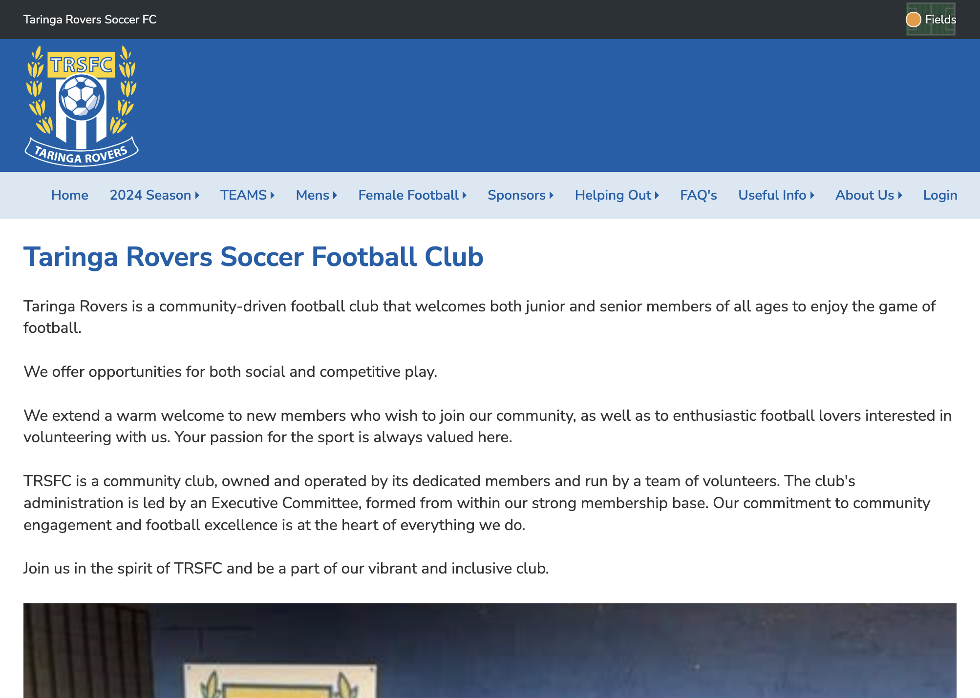 Click on Taringa Rovers Soccer FC website, www.taringarovers.com.au
