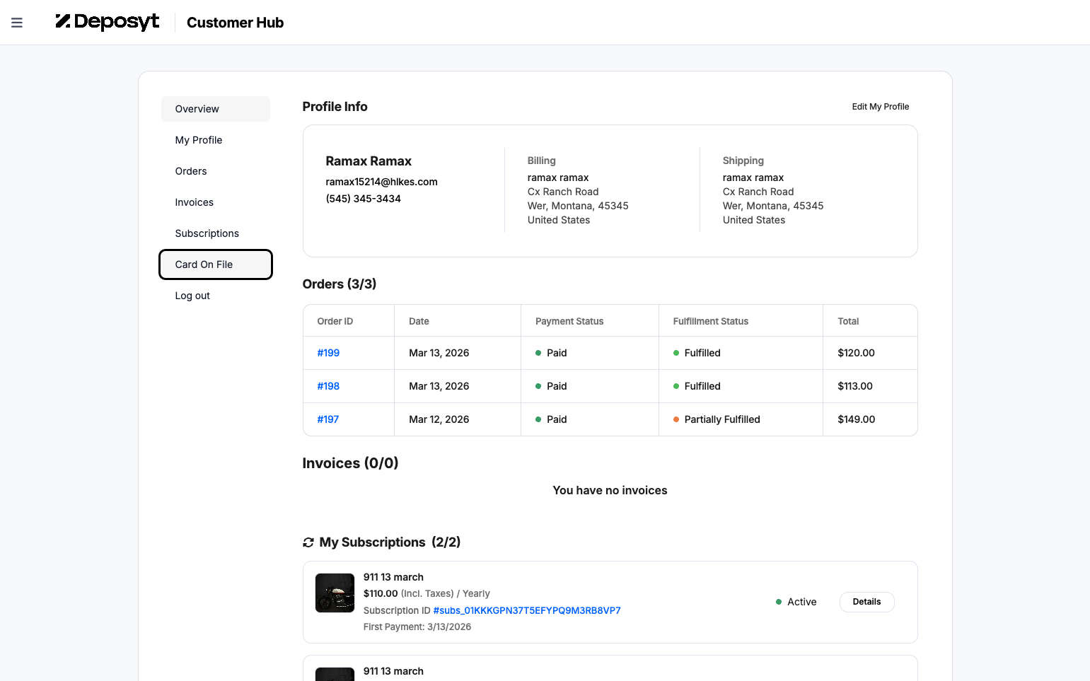 Step 6: Click on the Card on File tab.