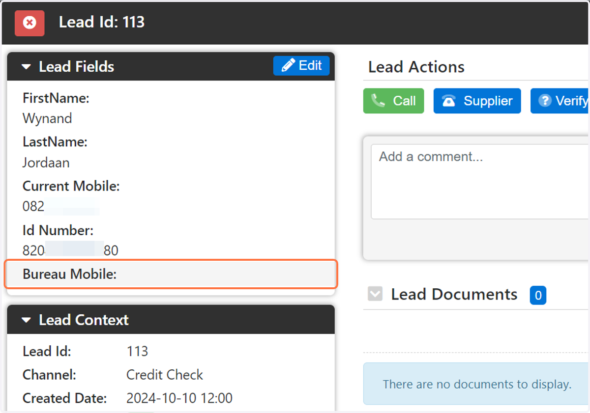In this example we want to extract the customer's phone number from the credit report