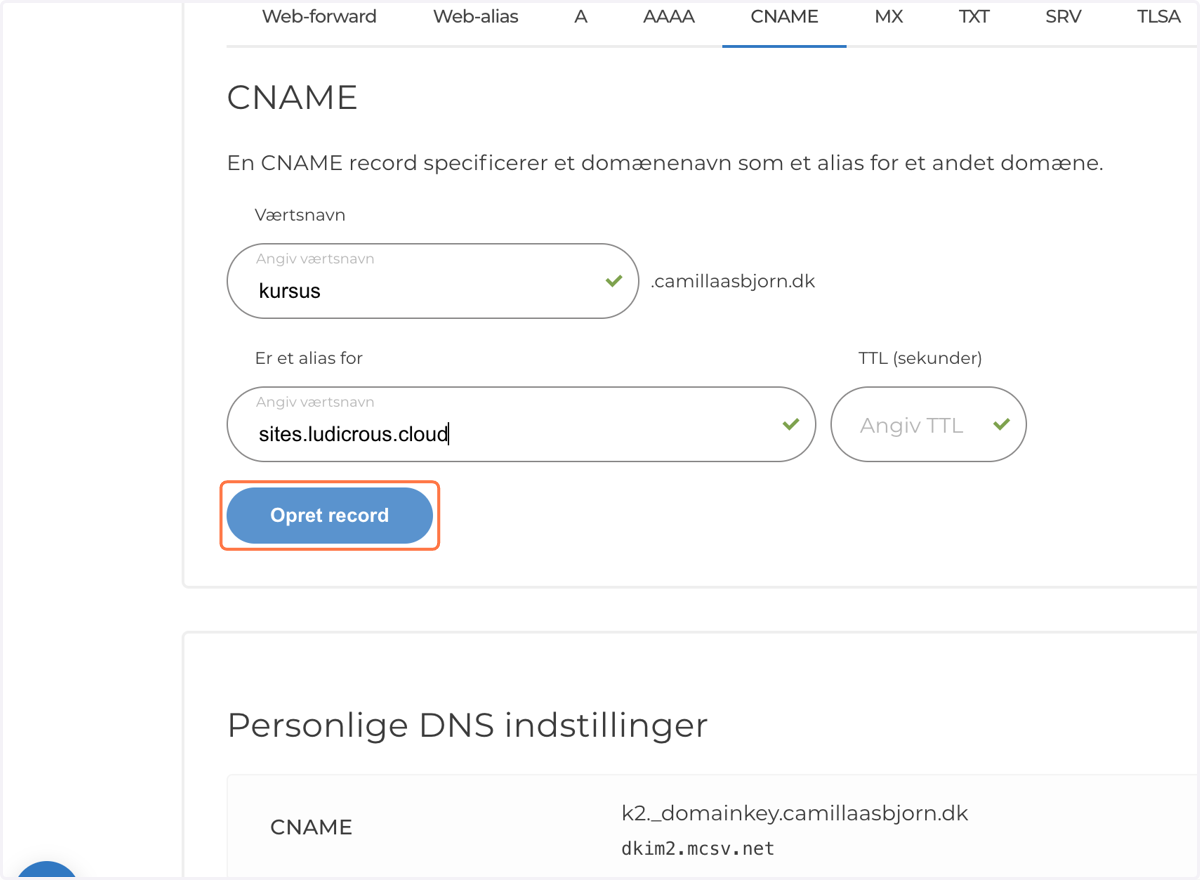 Klik på Opret record