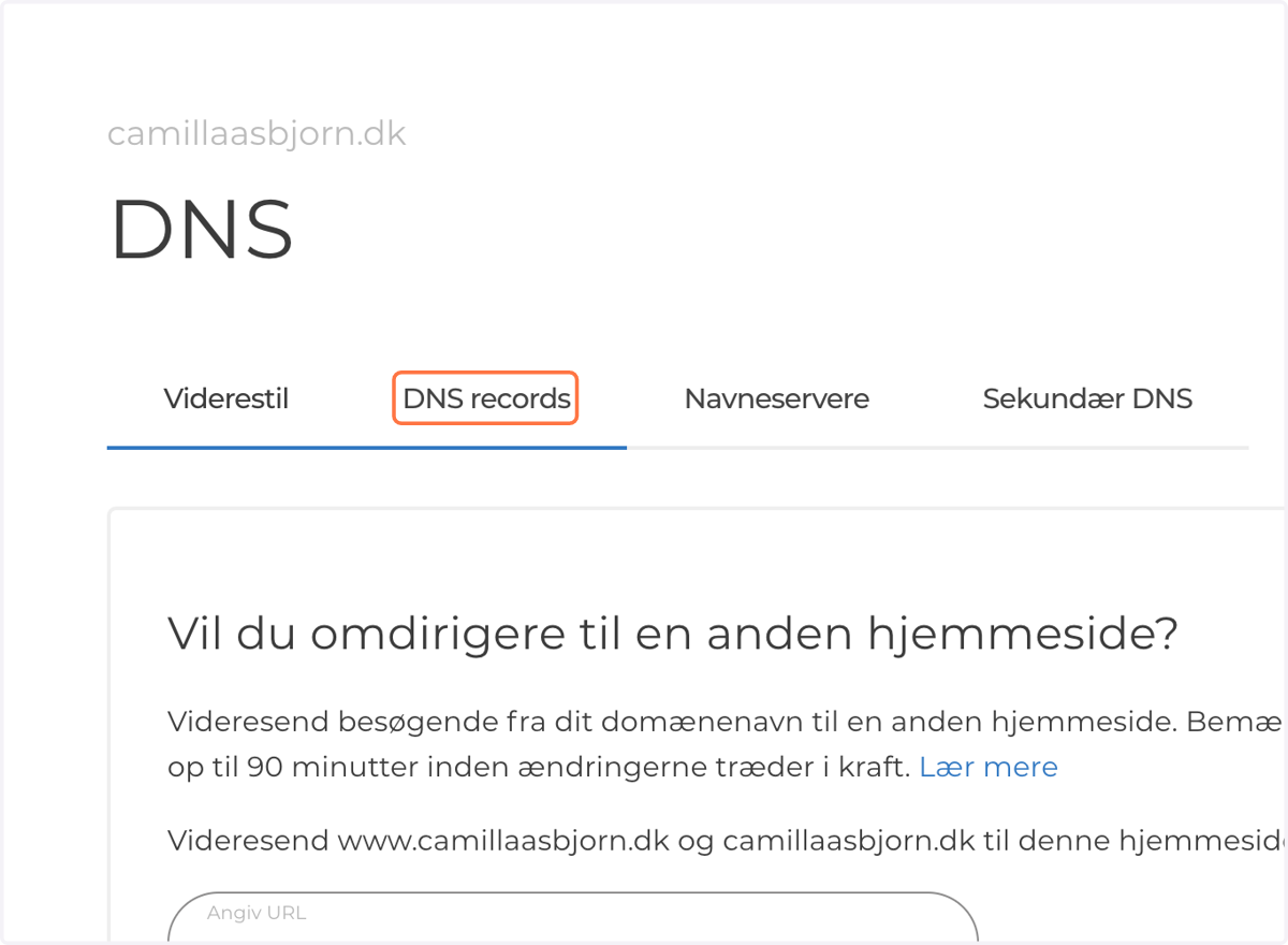 Klik på DNS records