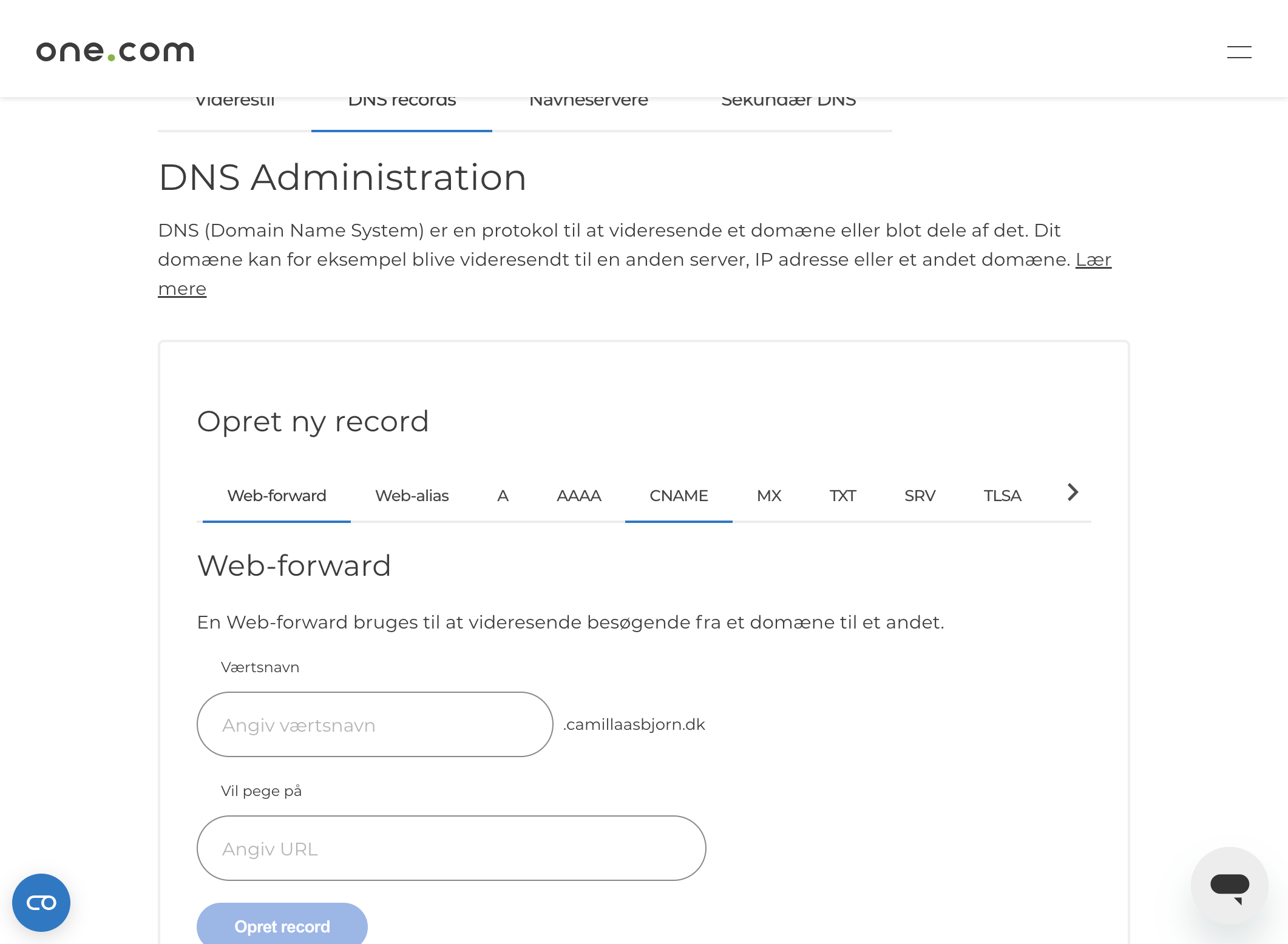 Opret din CNAME record fra MMS