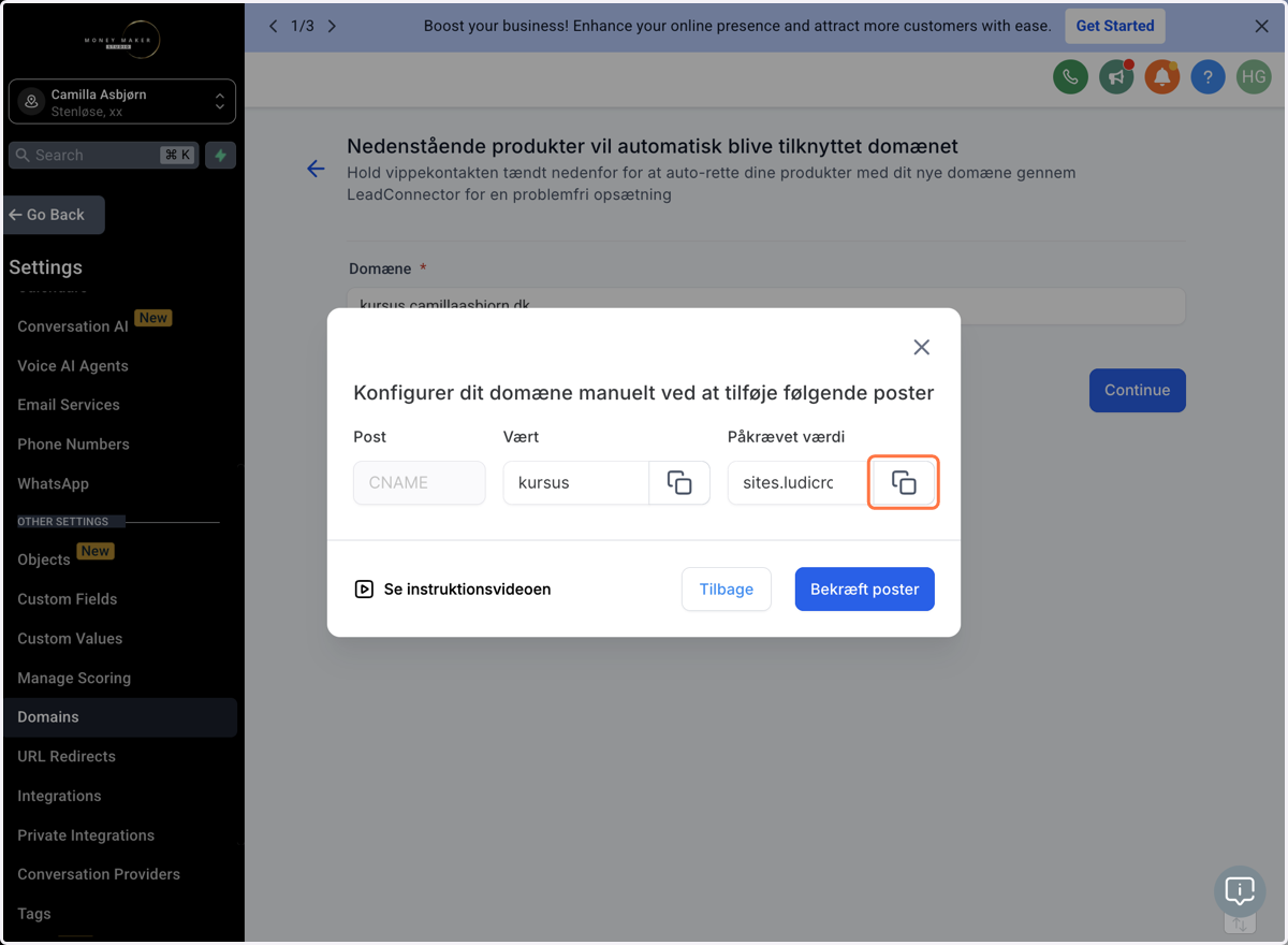 Gå tilbage til MMS og kopier værdien fx sites.ludicrous.cloud