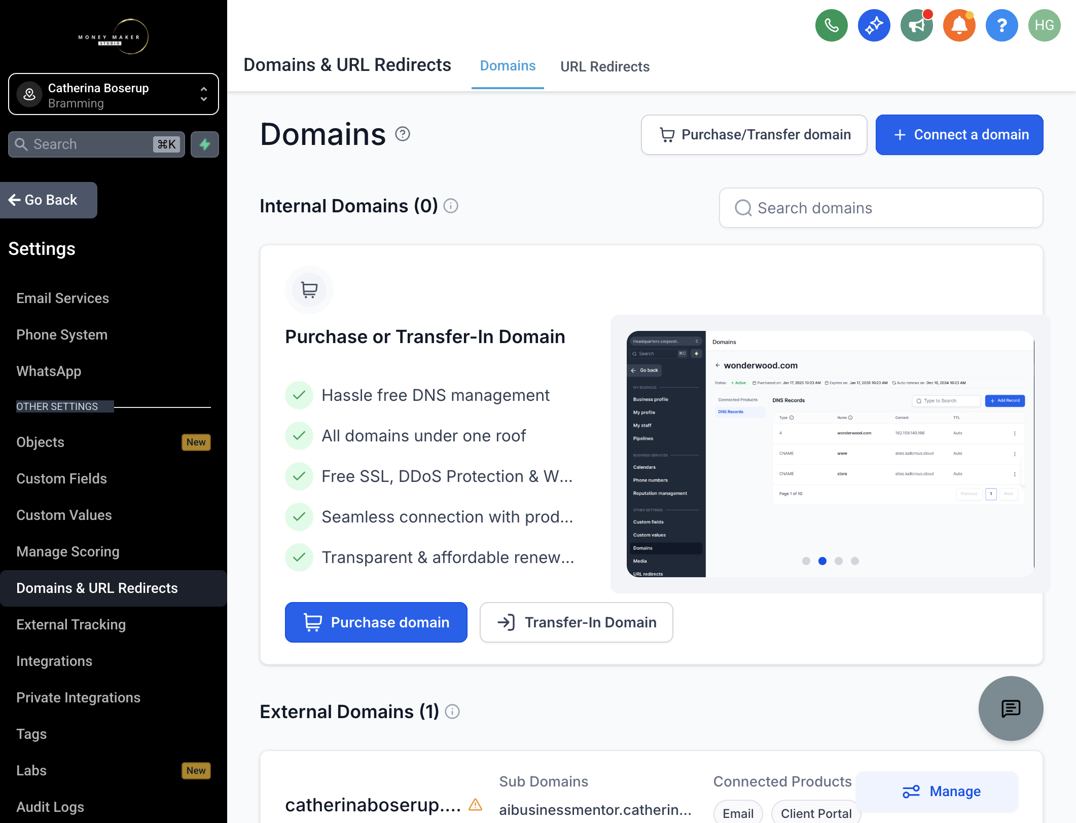 Klik på Connect a domain