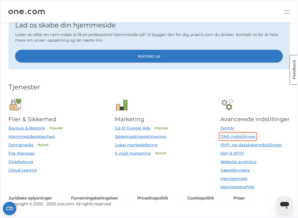 Find dit DNS kontrol panel/DNS records hos din hostingudbyder