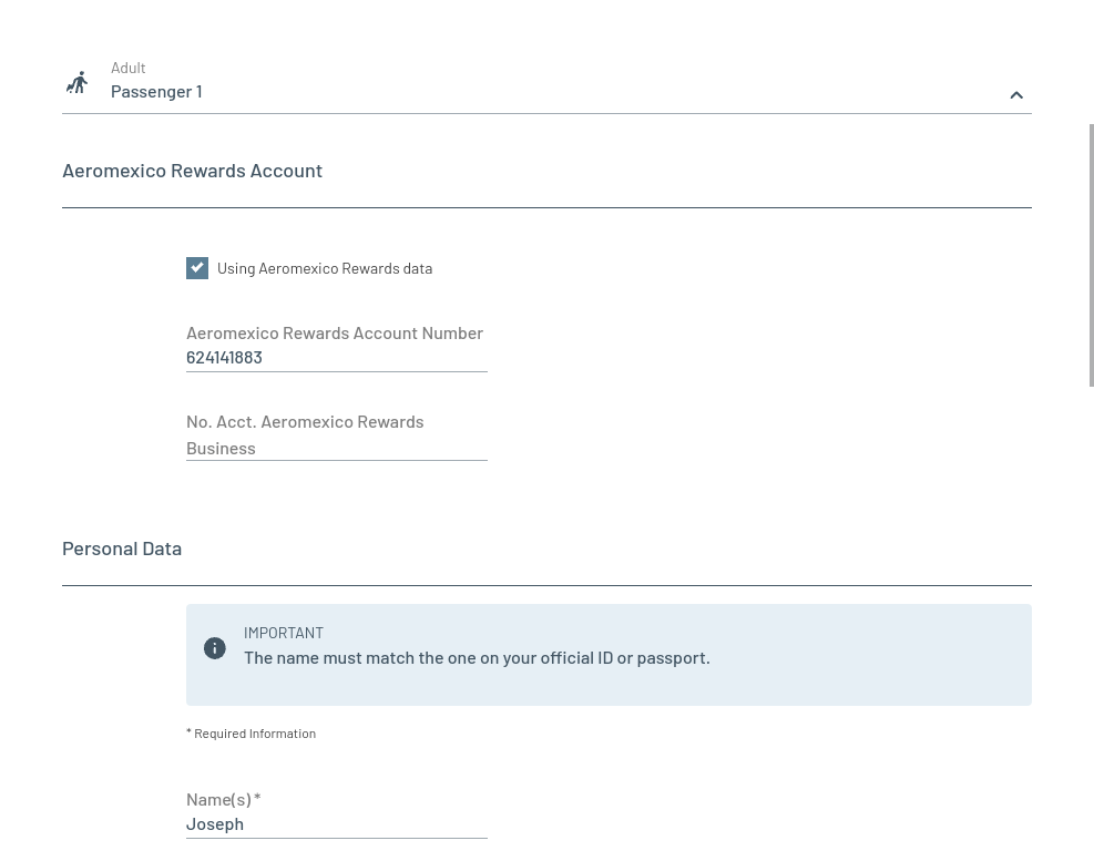 Uncheck Using Aeromexico Rewards data