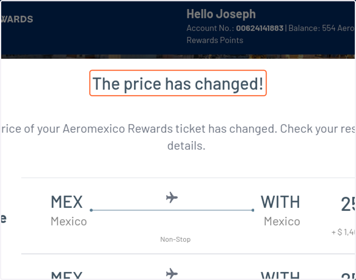 Click on The price has changed!
