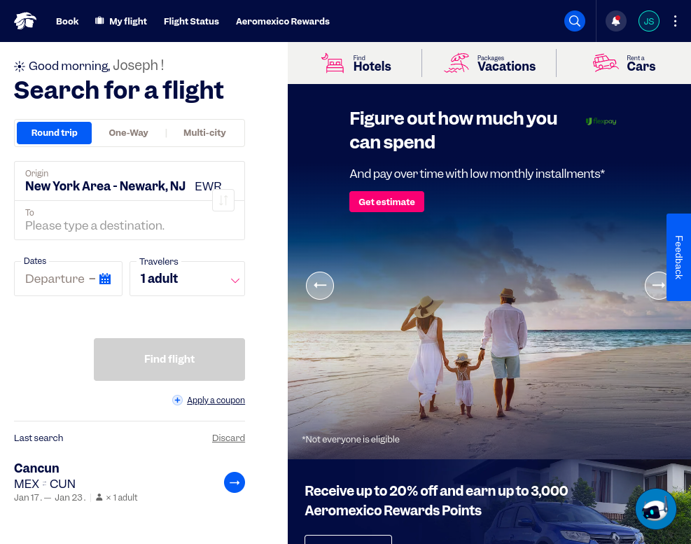 Click on Aeromexico Rewards