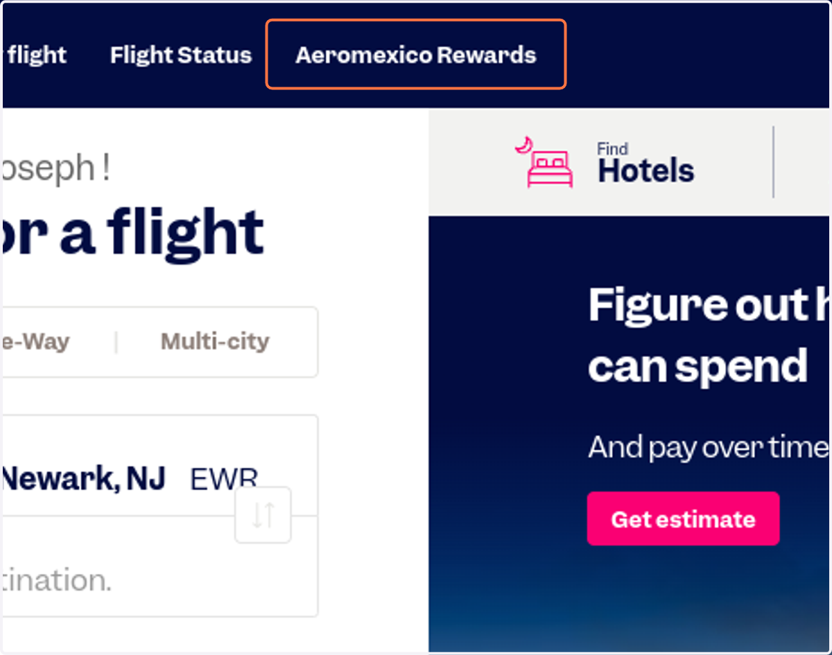 Click on Aeromexico Rewards