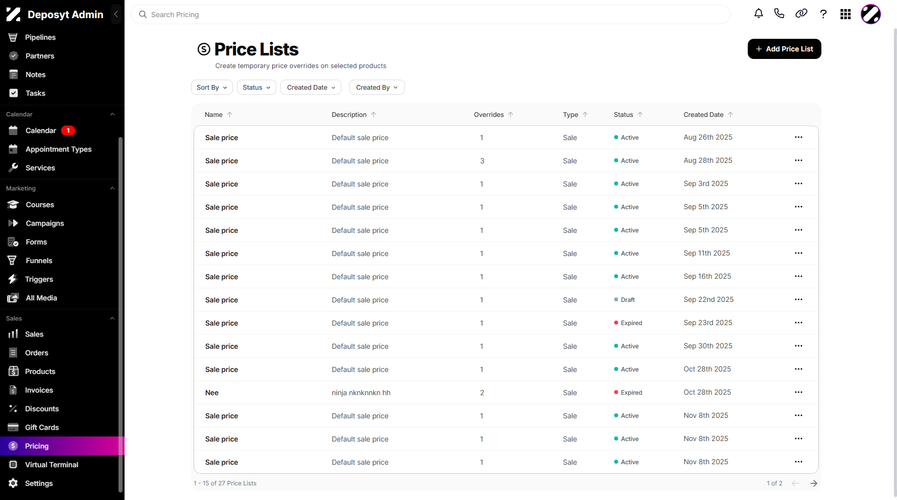 Step 1: On your Dashboard, scroll down to the Sales section and click on Pricing.