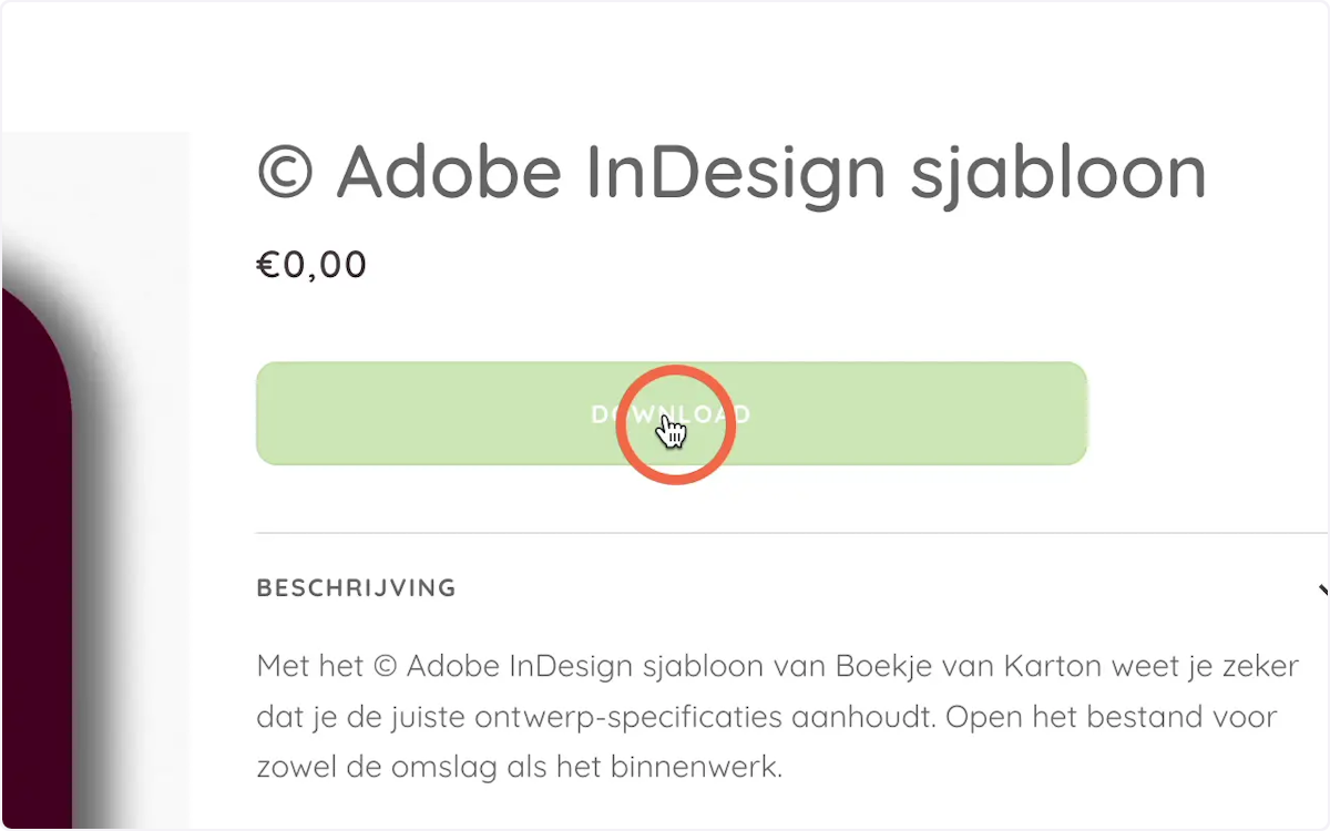 Navigeer naar de productpagina van het Adobe InDesign sjabloon en klik op DOWNLOAD