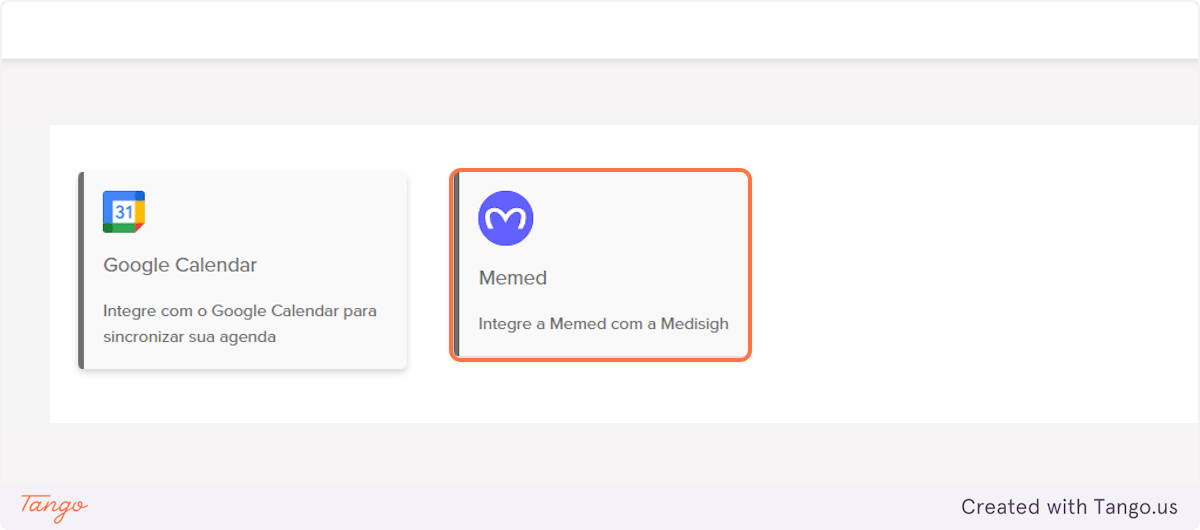Clique no quadrado da integração da Memed