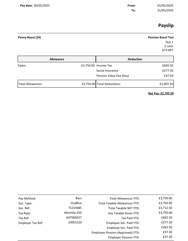 The increased employee pension deduction will be reflected on the payslip