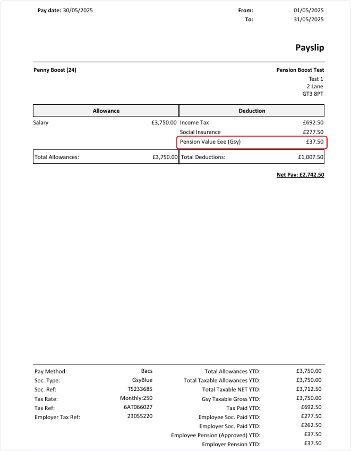 The increased employee pension deduction will be reflected on the payslip