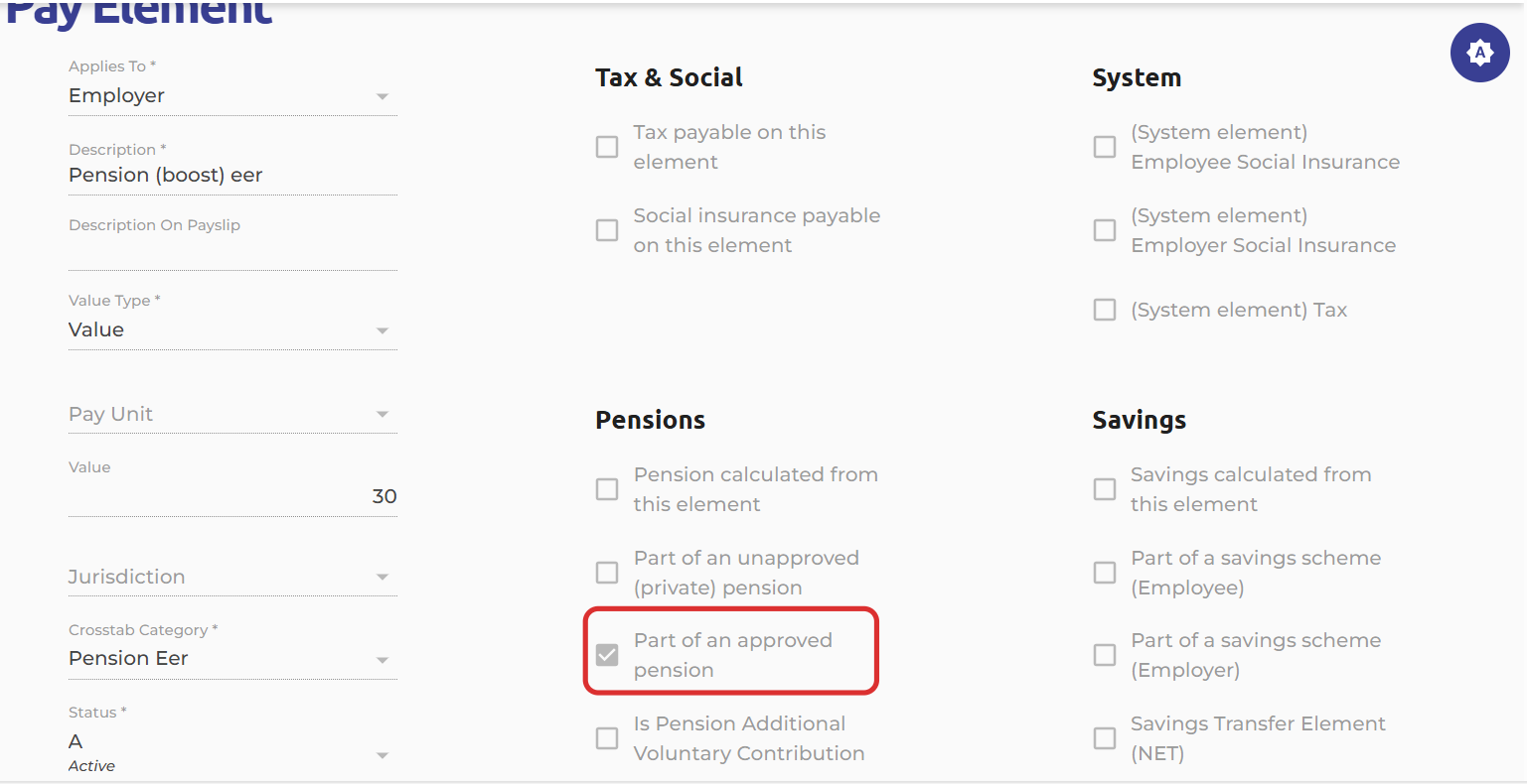 Pay Element Set Up- Employer Pension