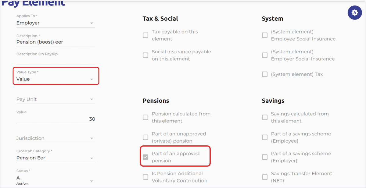 Pay Element Set Up- Employer Pension