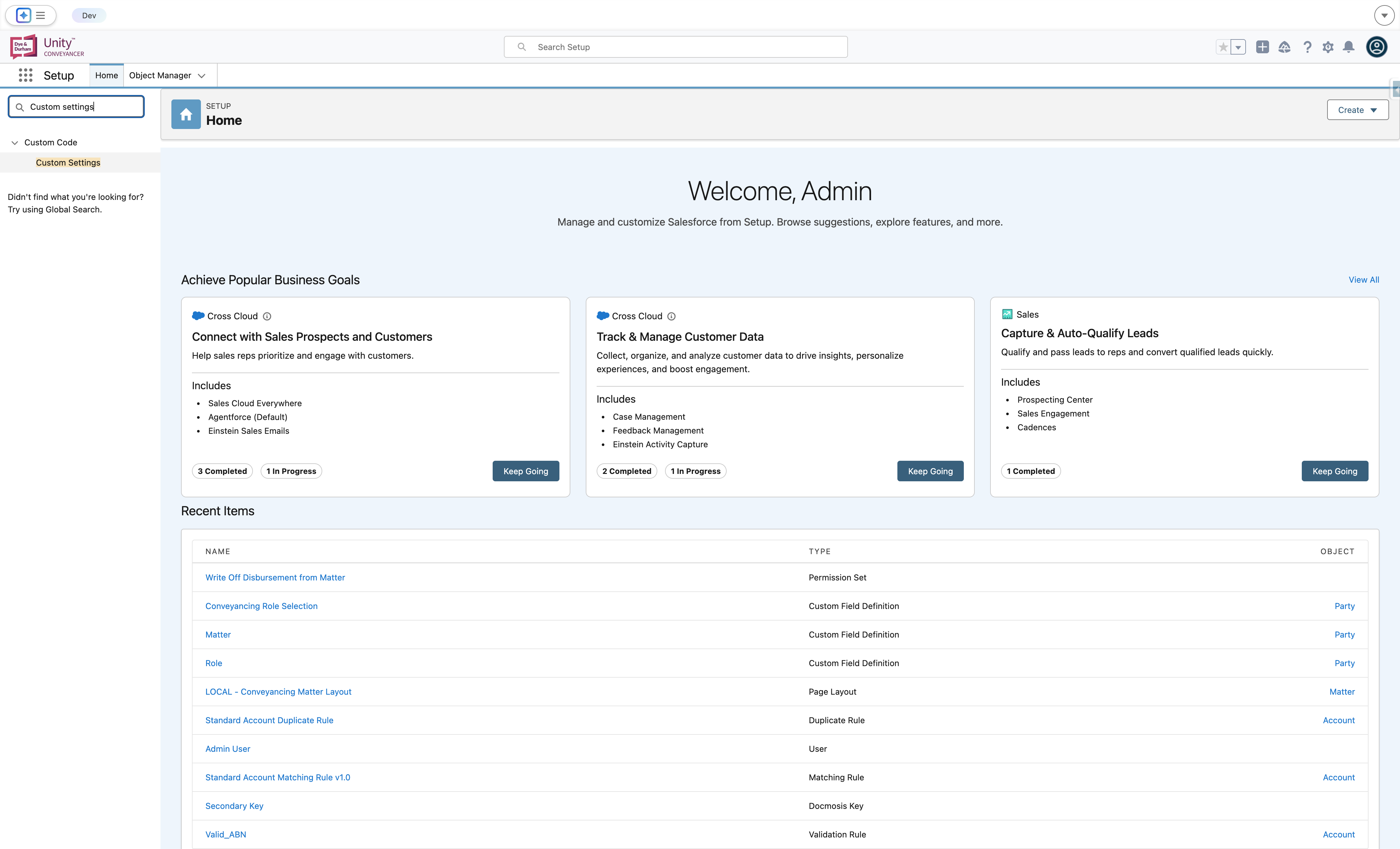 Click on Custom Settings