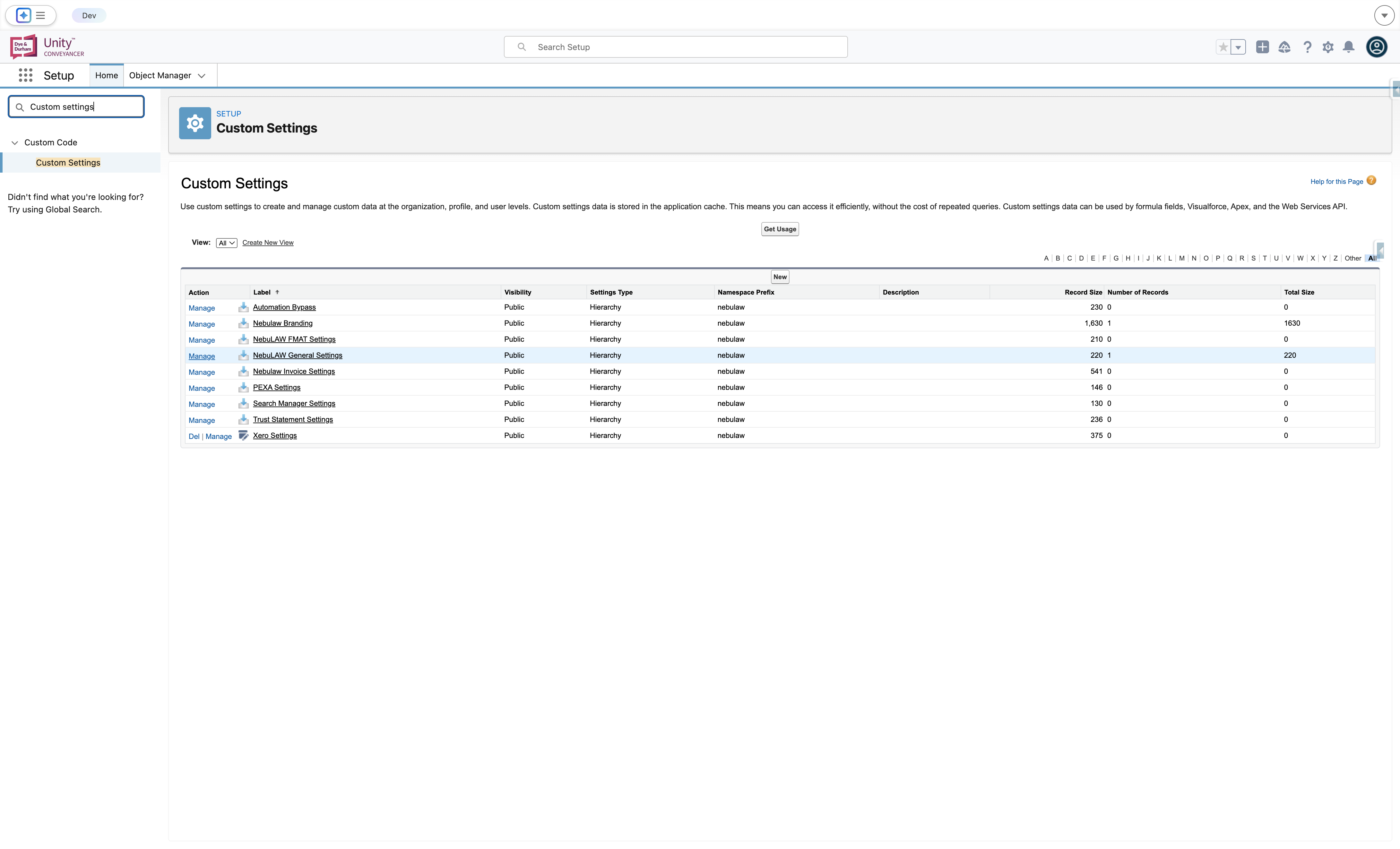 Click on Manage for NebuLAW General Settings