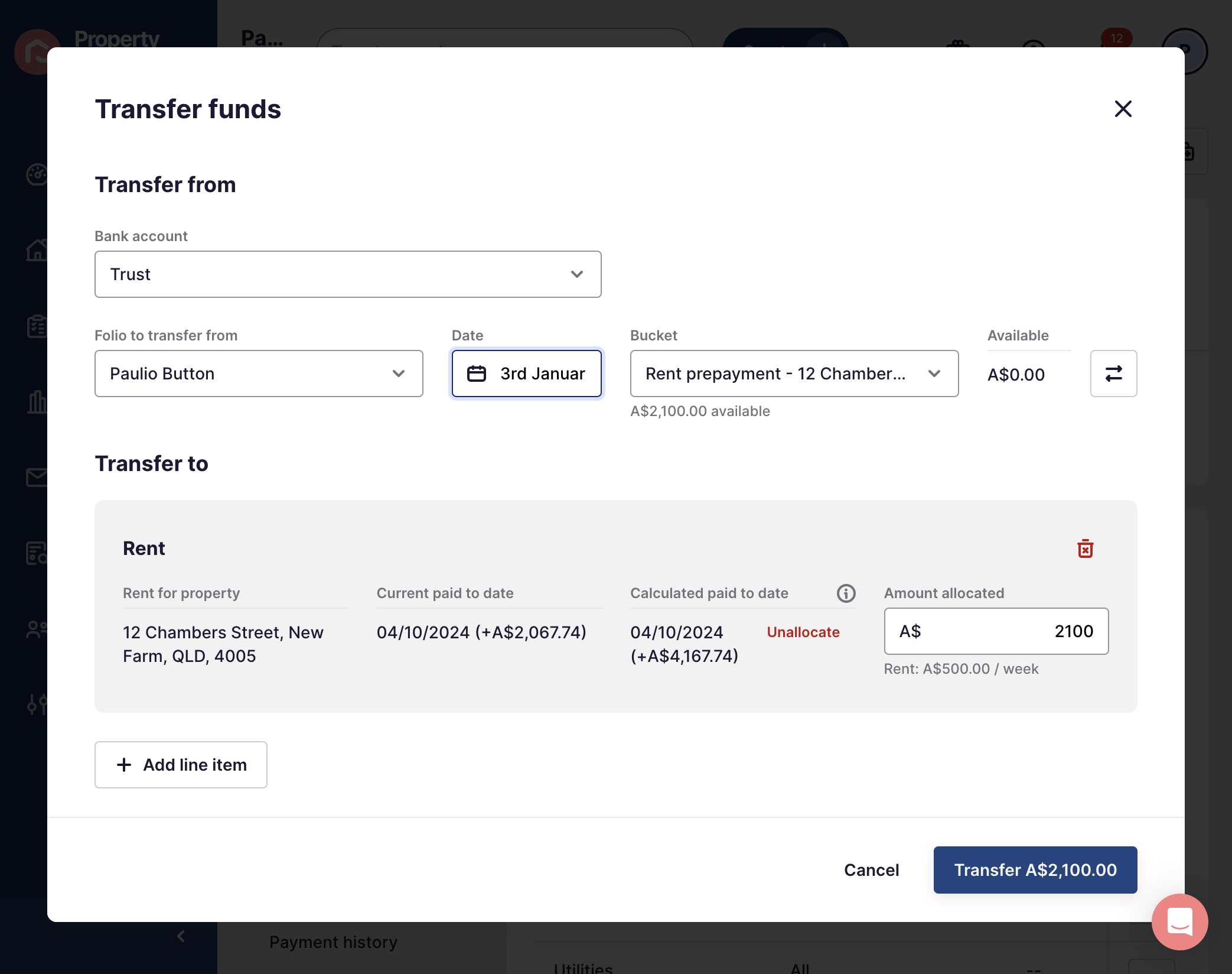 Click on Transfer