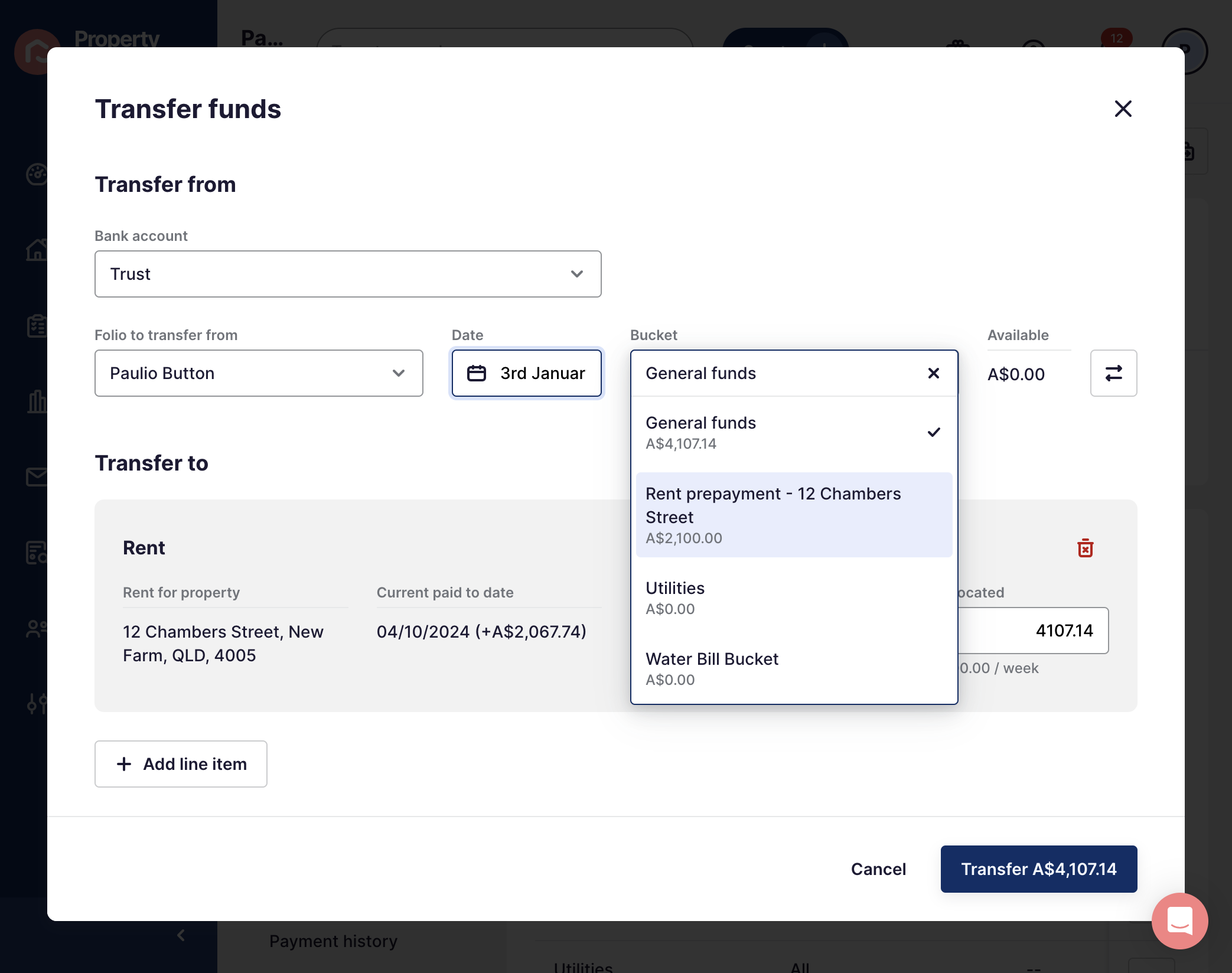 On the Bucket, press yhe dropdown arrow to select the correct prepayment bucket