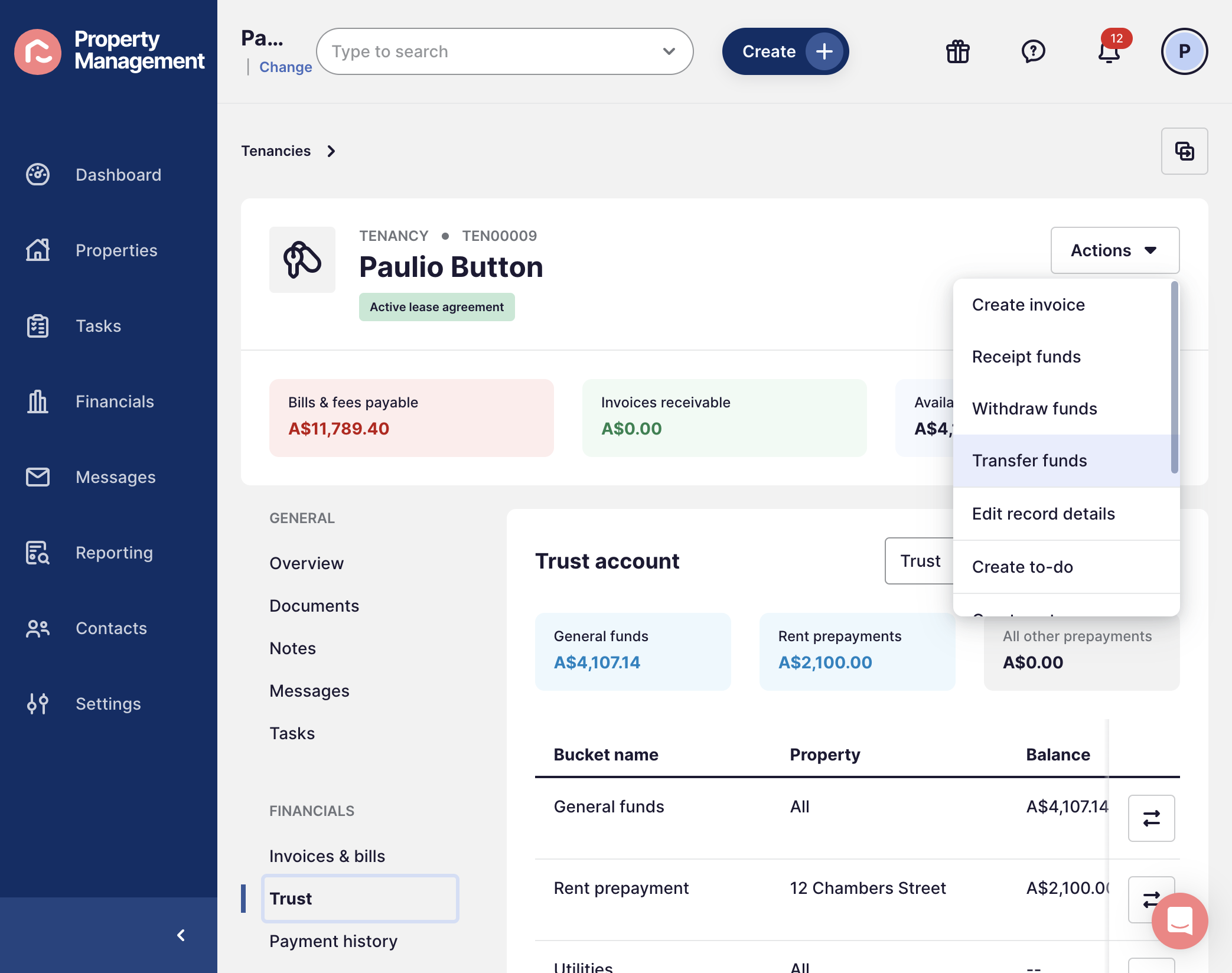 Select Transfer funds