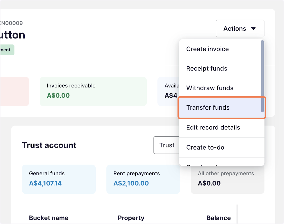 Select Transfer funds