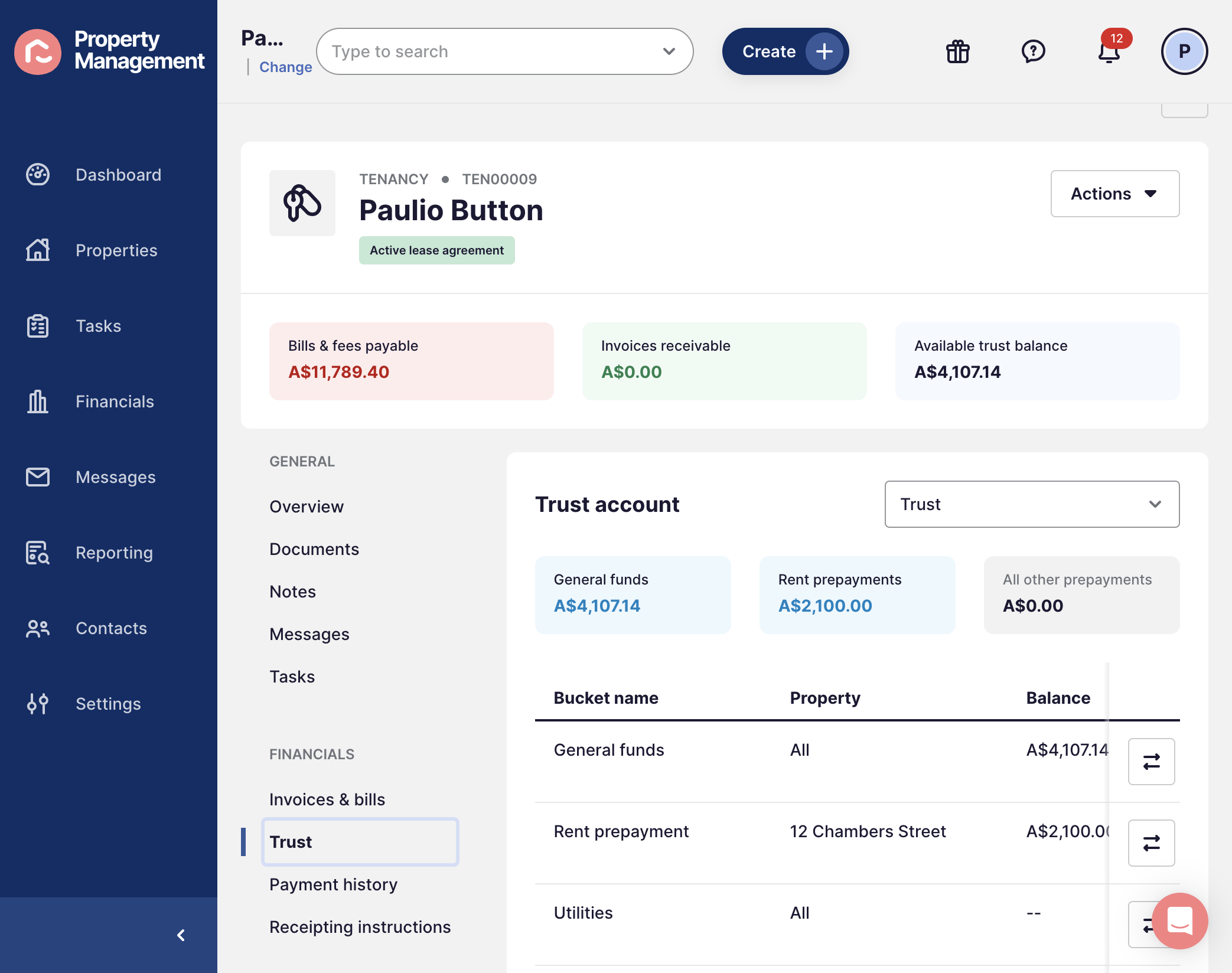 This is where you can check whether the tenant has funds in their rent prepayment bucket / or other prepayment buckets