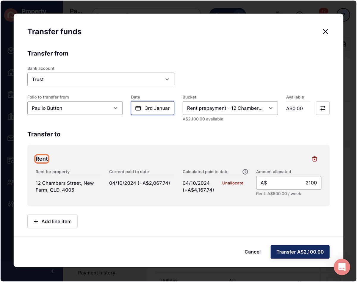 Double check that the funds are being transferred to Rent